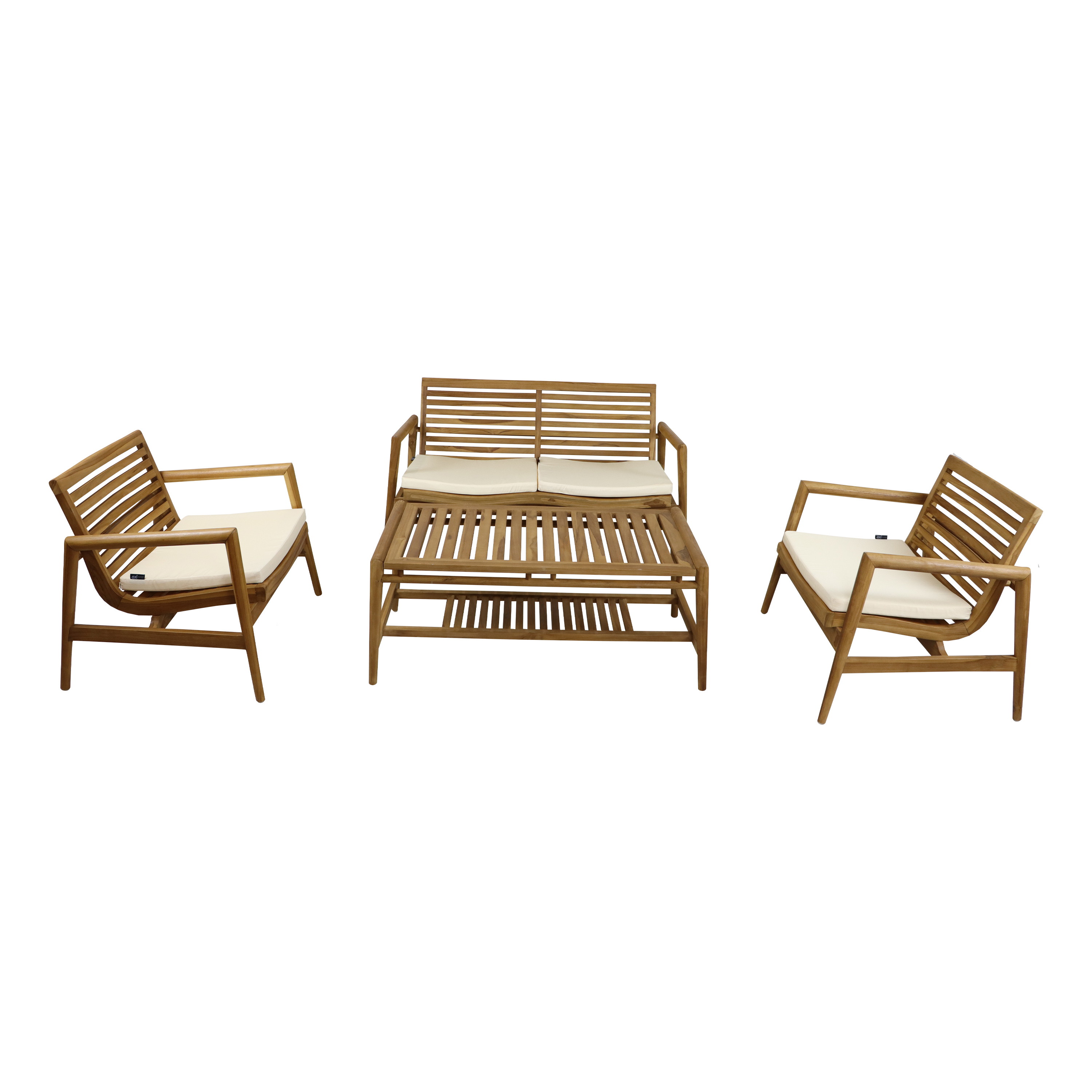 AXI June Lounge Set 4-piece with bench, table & 2 chairs - Teak/Cream