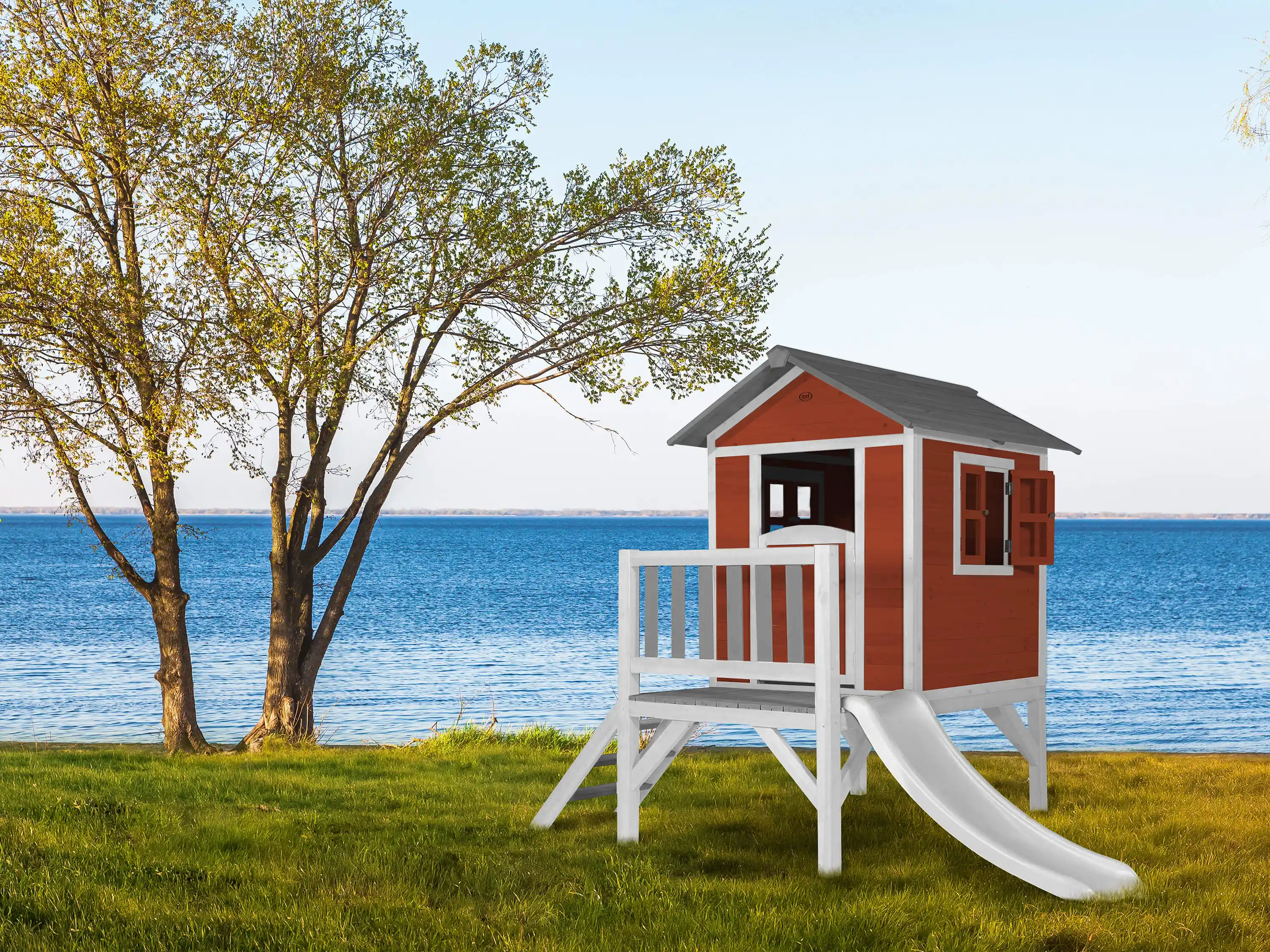AXI Lodge XL Speelhuis Scandinavisch Rood - Witte Glijbaan