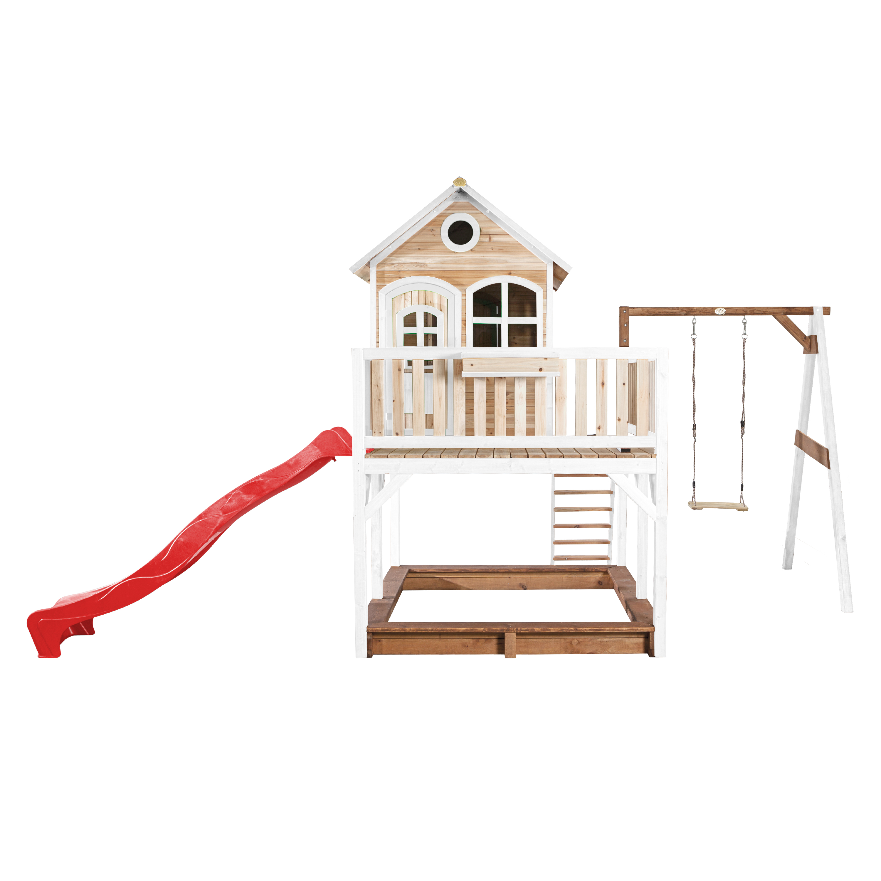 AXI Liam Playhouse with Single Swing Set Brown/White - Red Slide