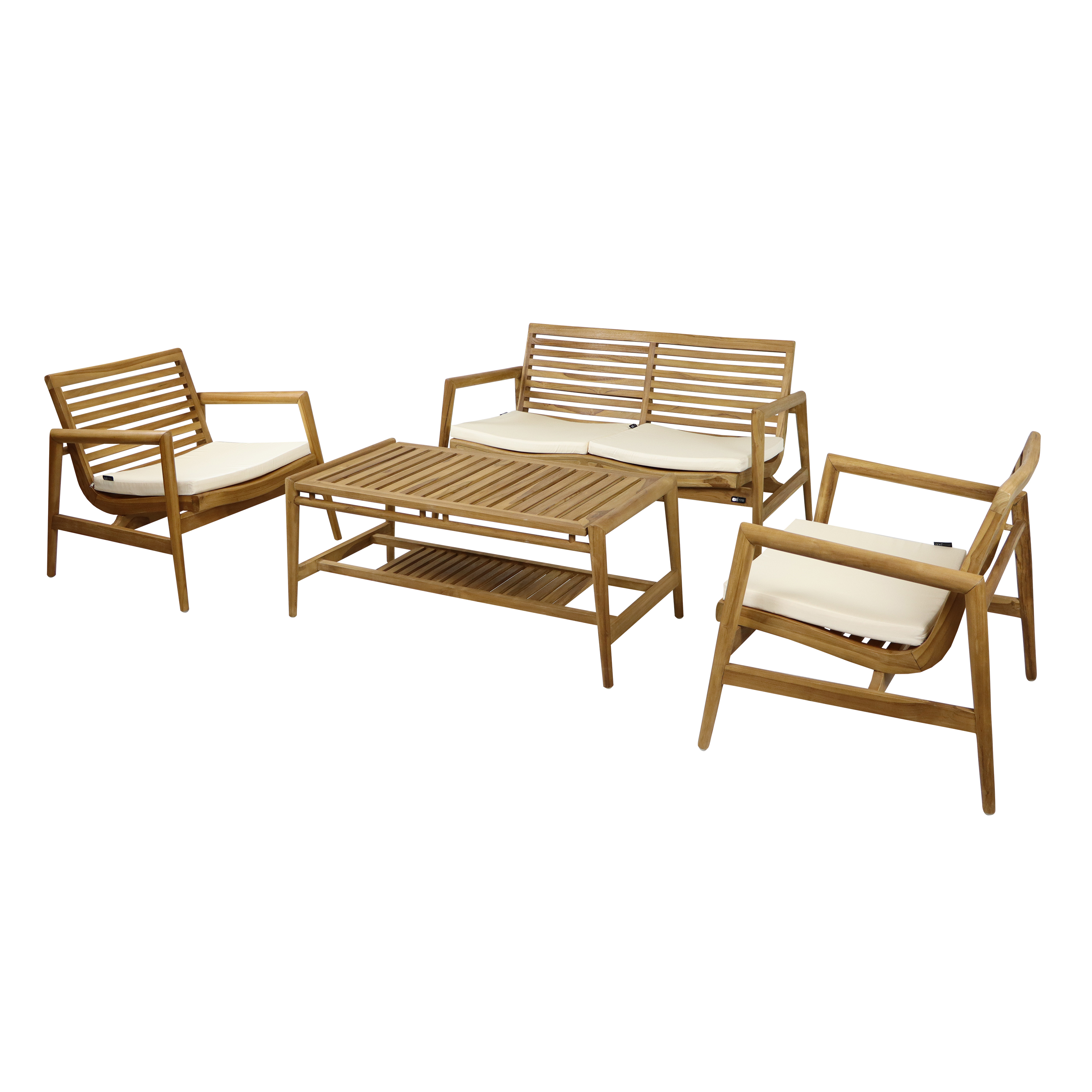 AXI June Loungeset 4-delars med bänk, bord och 2 stolar - Teak/Creme
