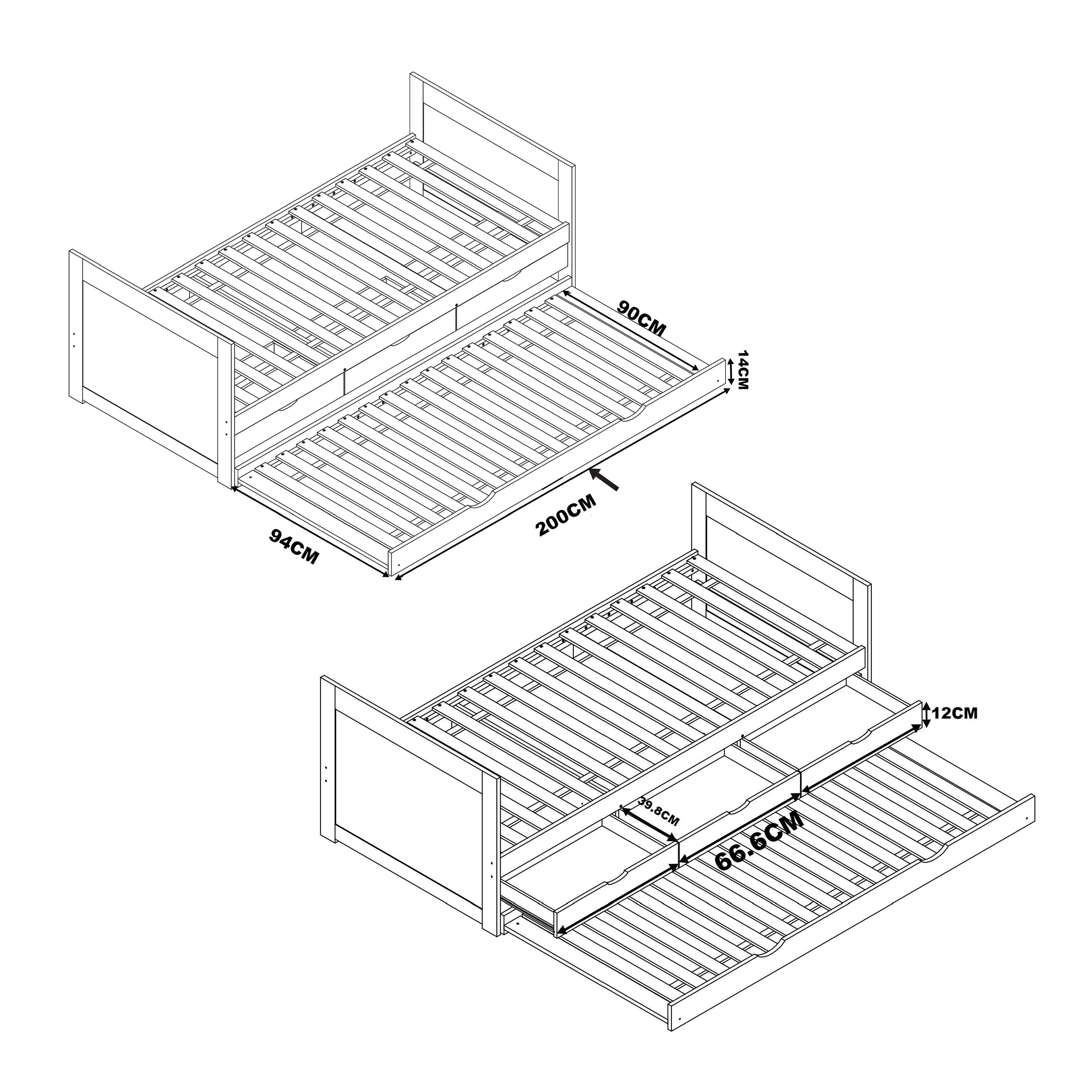 Sunny Eli Kids Bed with Trundle and 3 Storage Drawers Grey – Without Mattress