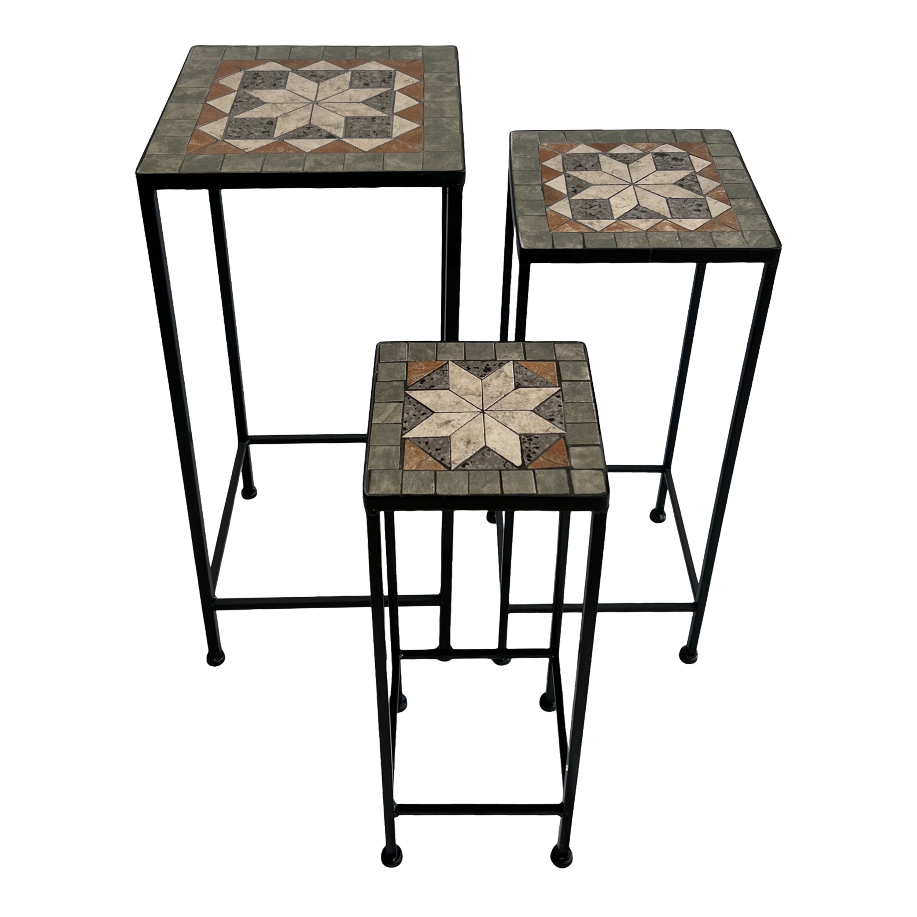 AXI Eline Mosaic Plant Table Square Star – Grey/Brown – Set of 3