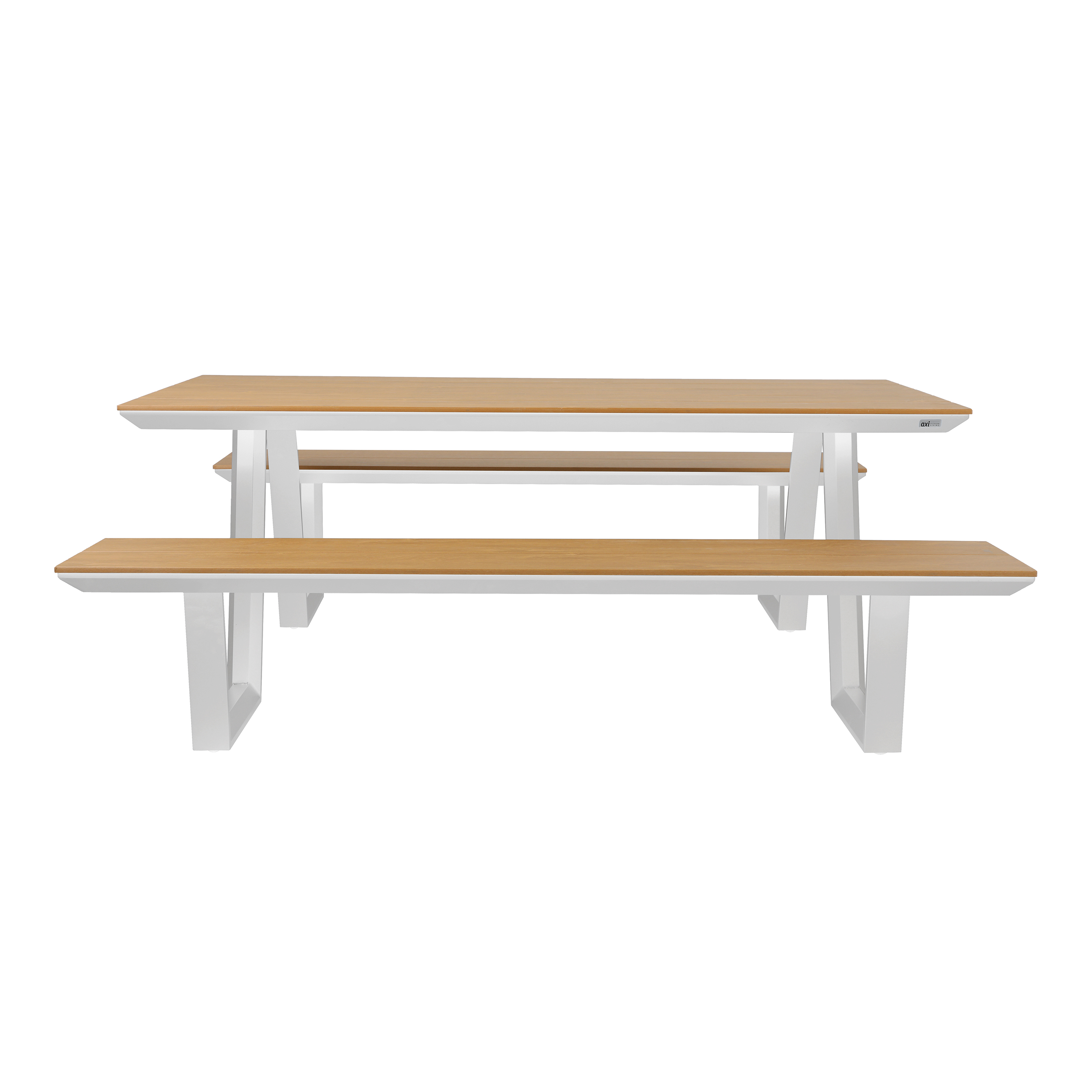 AXI Nori Picnic Table with 2 Benches White with Teak-look Polywood