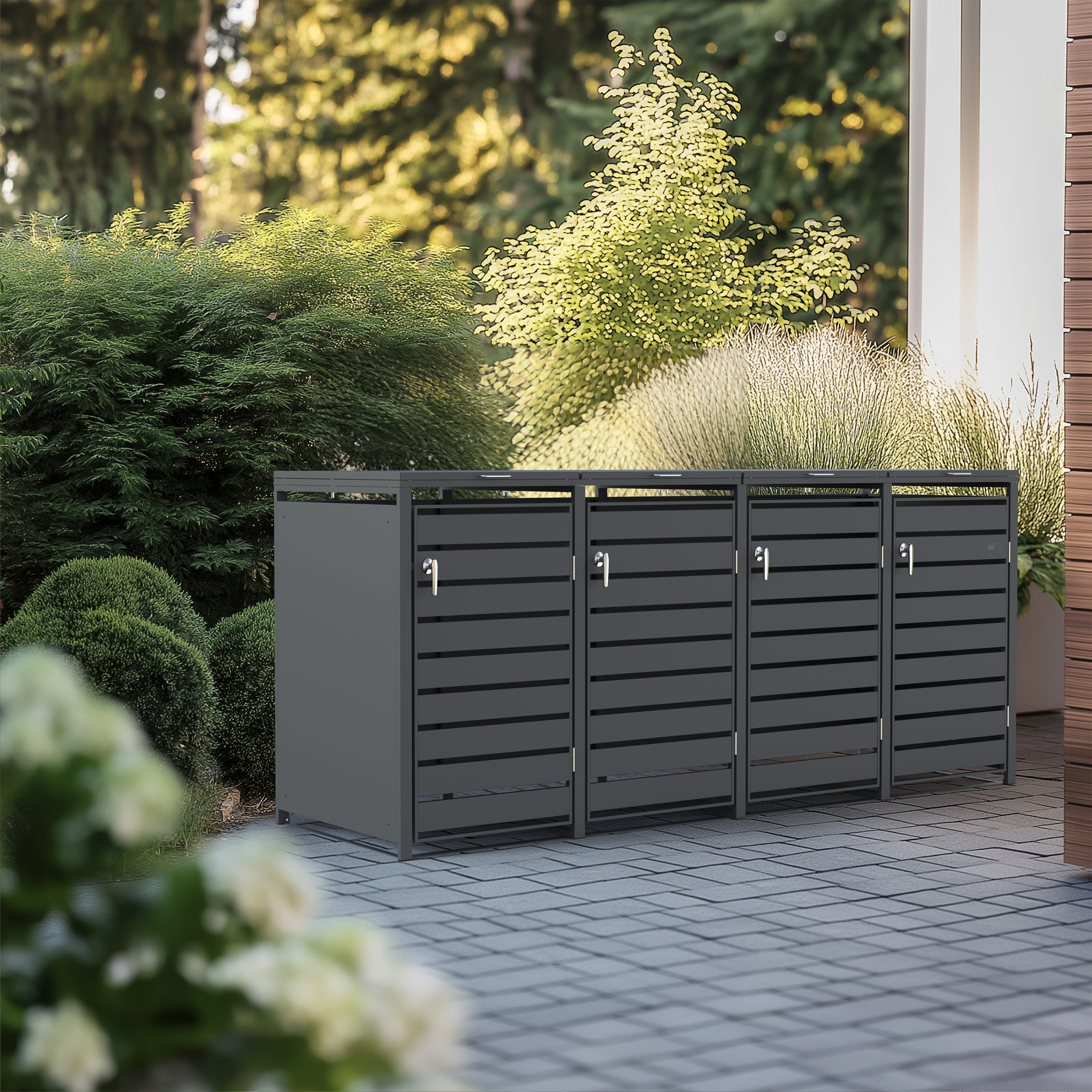 AXI Lucas Metal Garbage Bin Shed Anthracite - 4 Garbage Bins