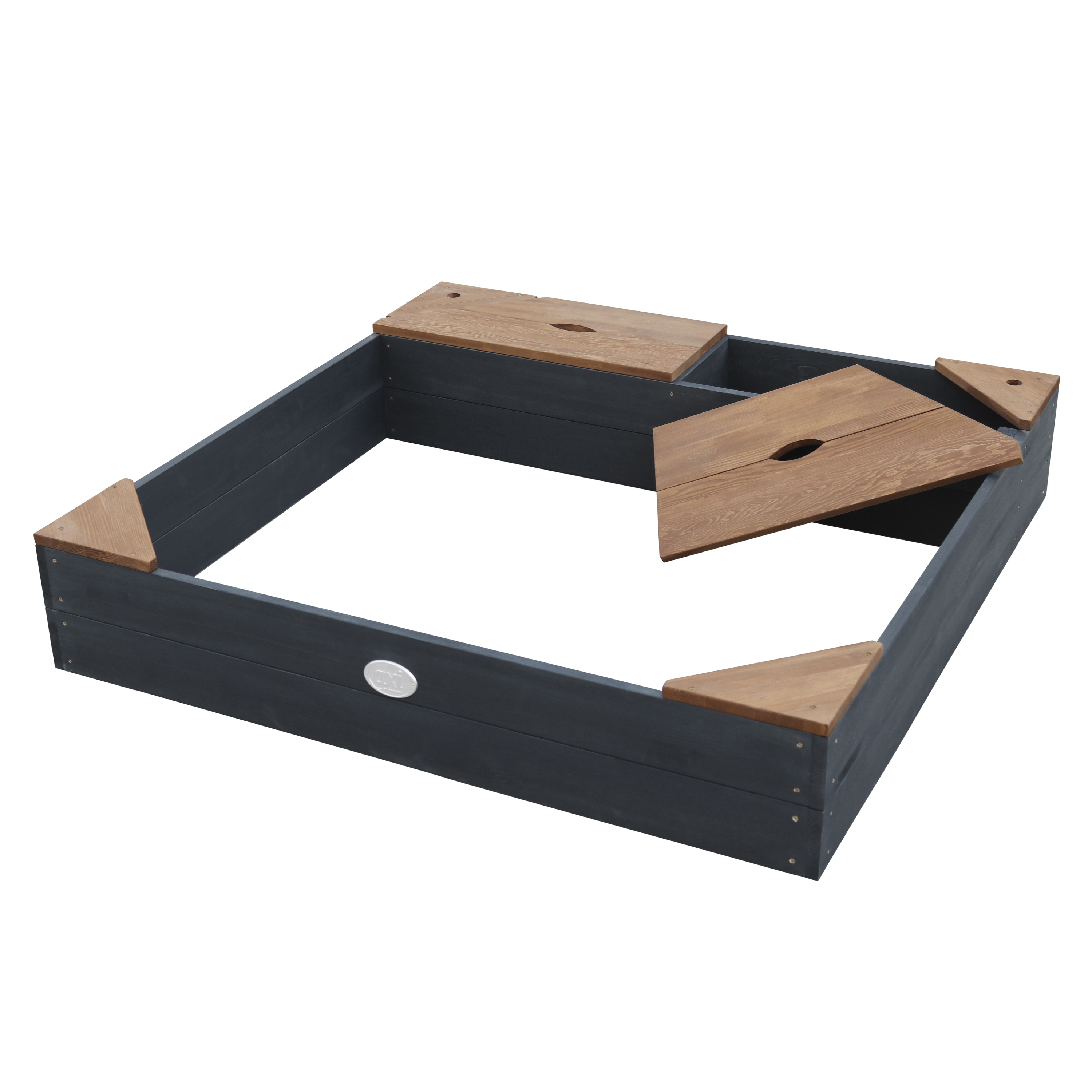AXI Amy Sandbox with Storage and Bench - 115 x 115 cm - Anthracite/Brown