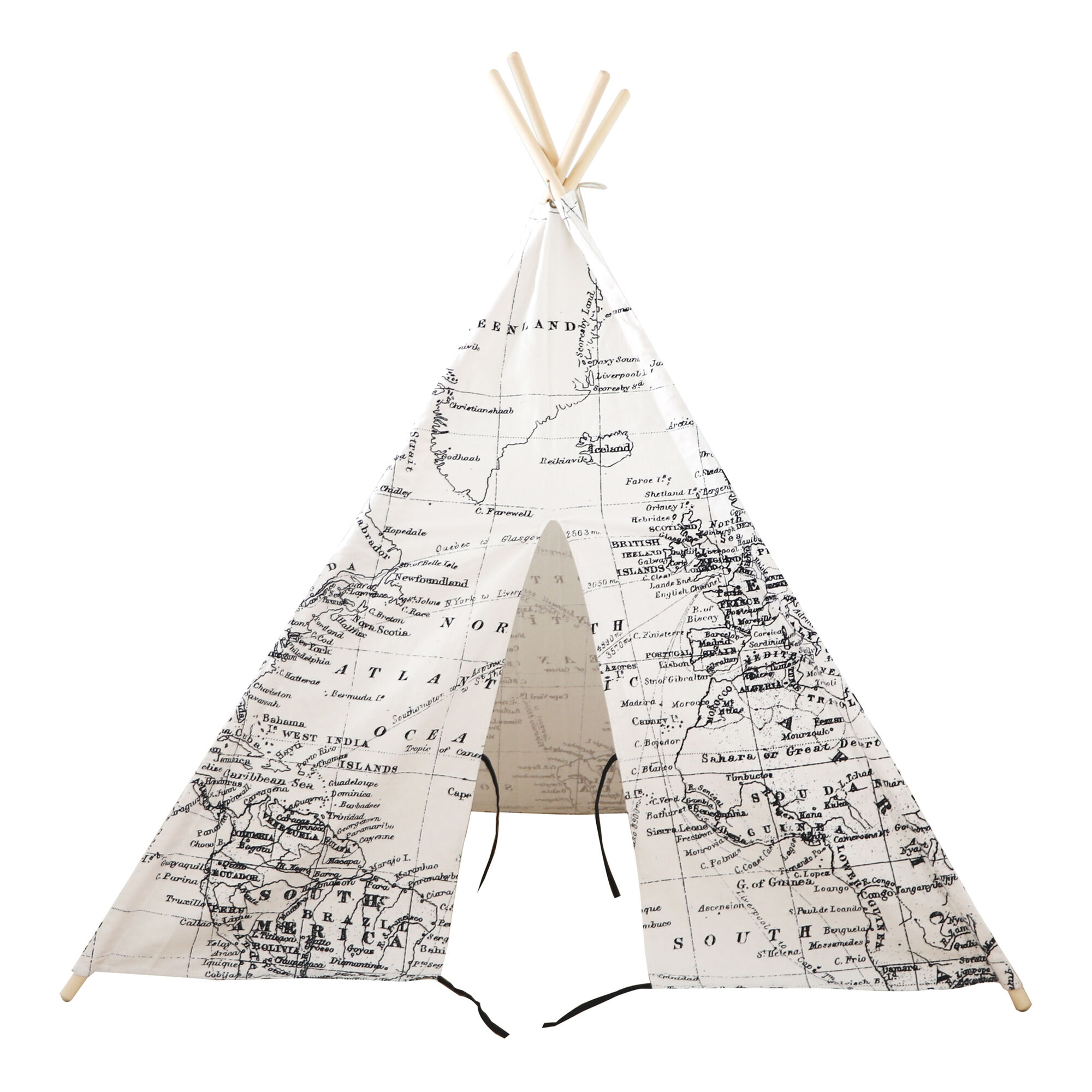 Sunny World Map Teepee Tent Black/white