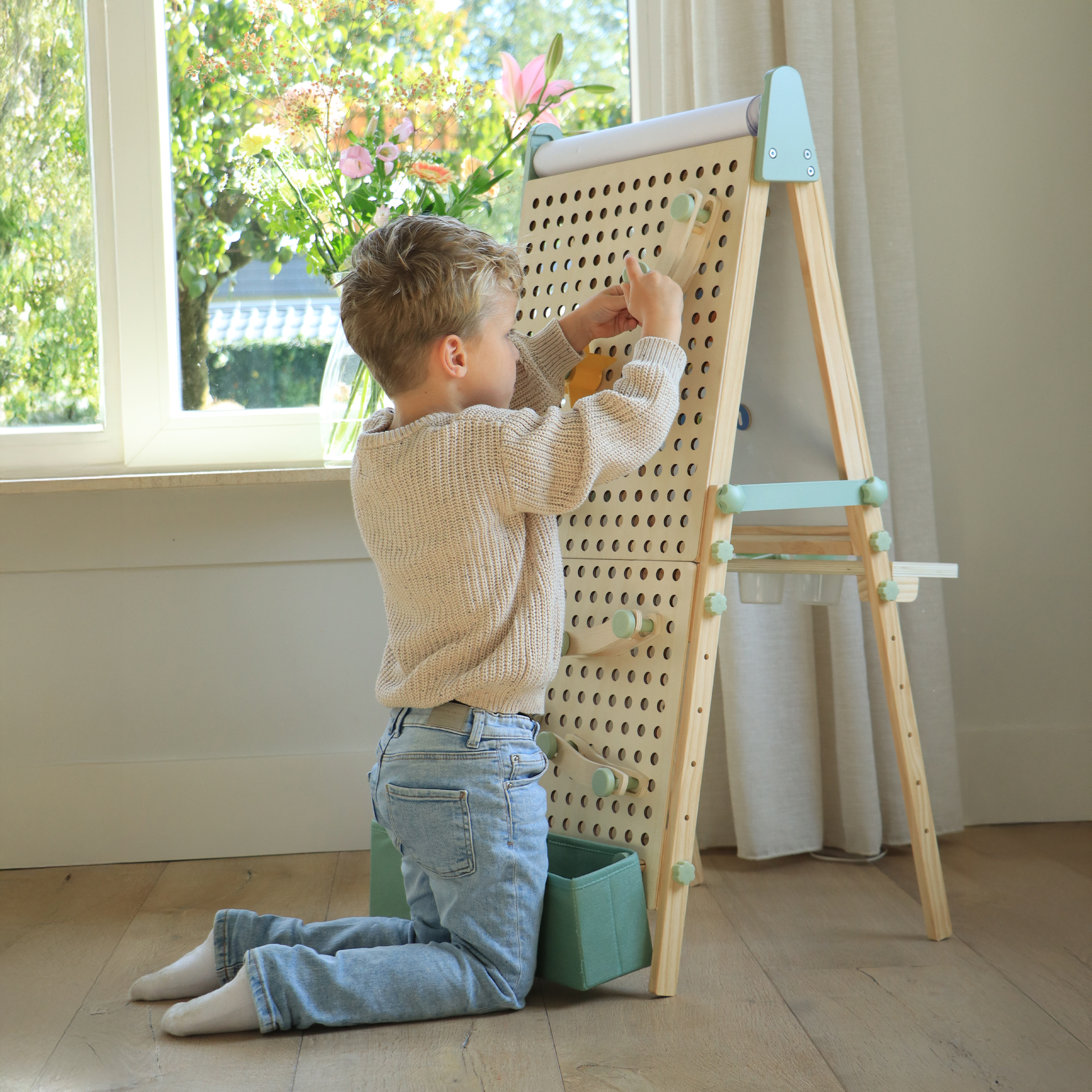 Sunny Mika Activity Easel with Pegboard - Natural Brown