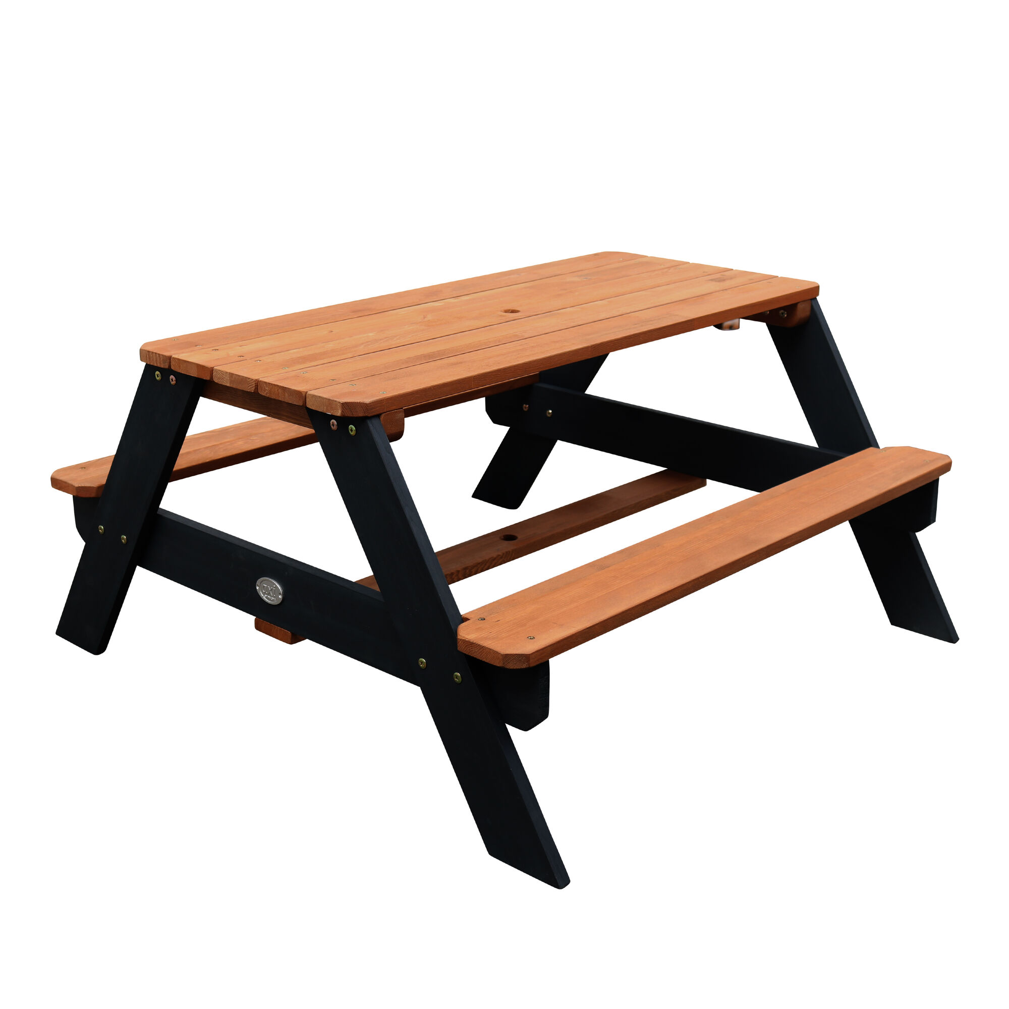 AXI Nick Picknicktafel Antraciet/bruin - Parasol Blauw/wit