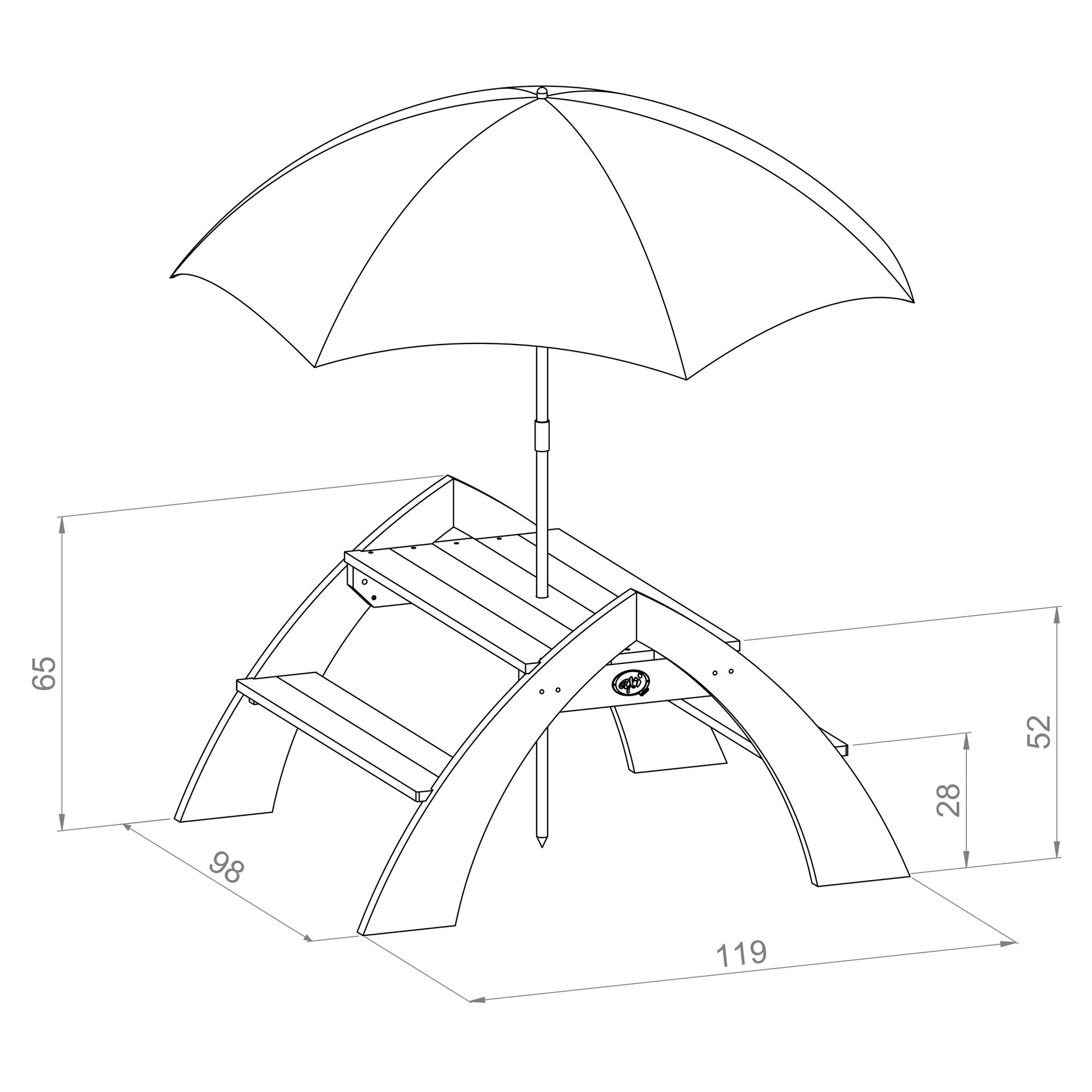 AXI Kylo Picknicktafel Grijs/wit - Parasol Blauw