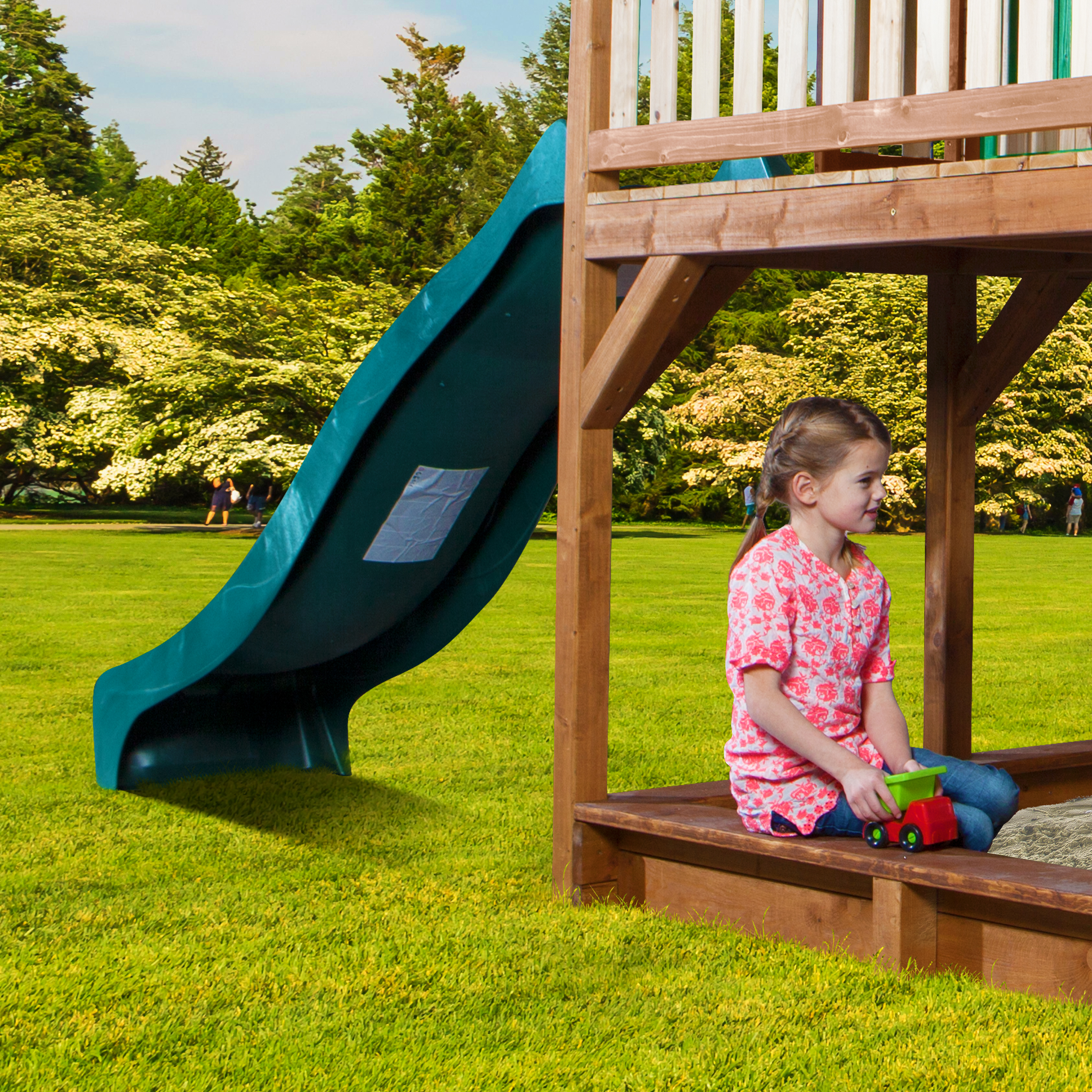 AXI Liam Playhouse with Single Swing Set Brown/Green - Green Slide