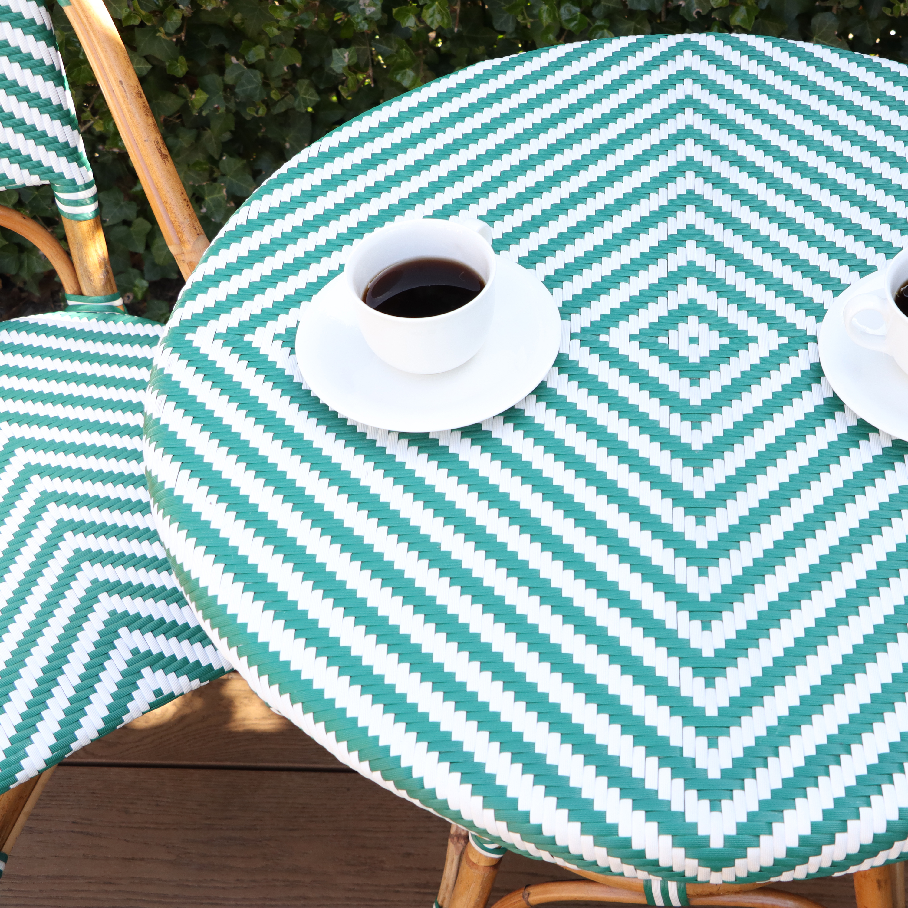 AXI Jacqueline Rattan Bistro Set Green/White-8720365066115 AXI Jacqueline Rattan Bistro Set Green/White