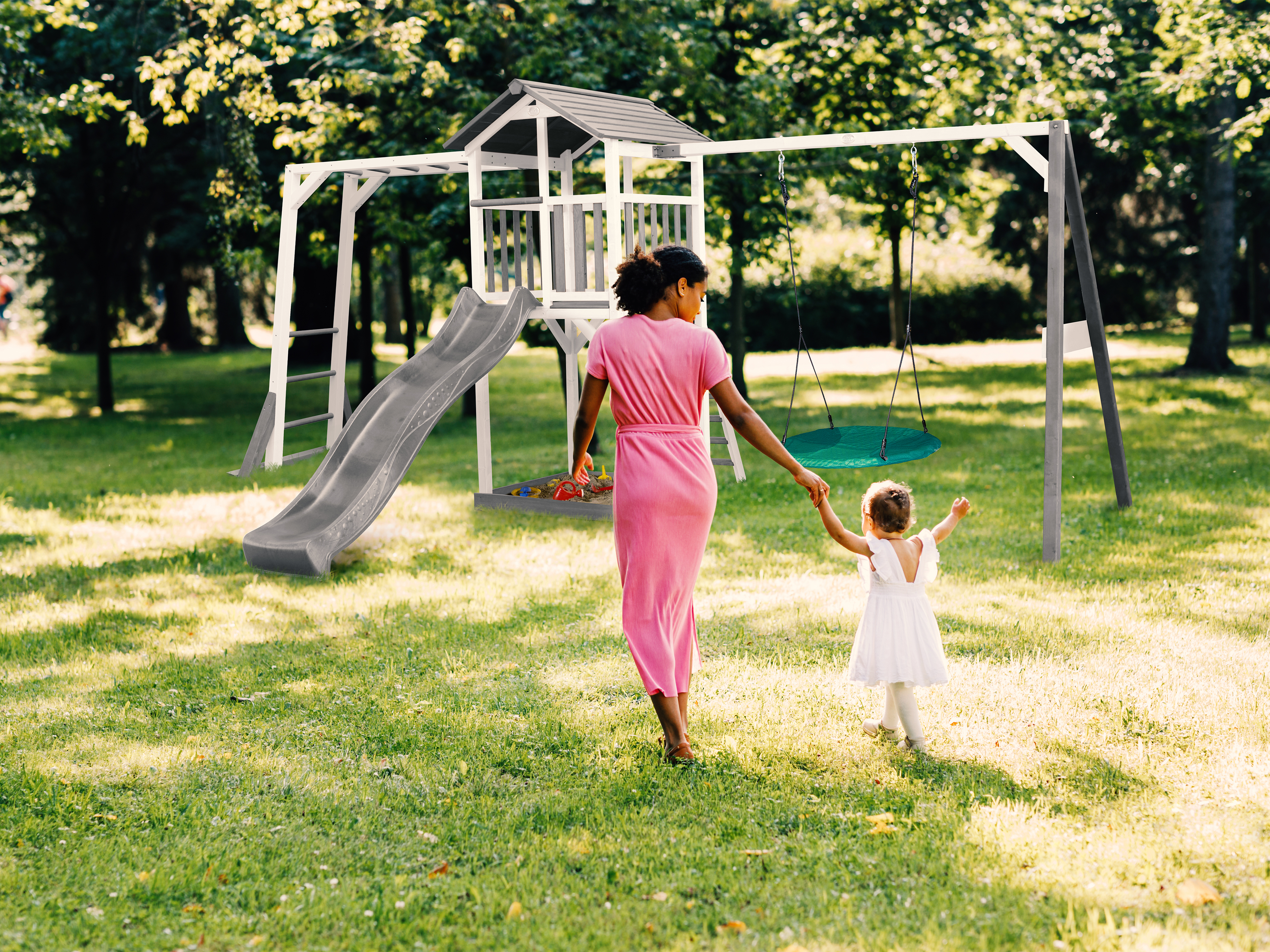 AXI Beach Tower Lekställning med Klätterställning och Summer Bogunga Grå/Vit - Grå Rutschkana