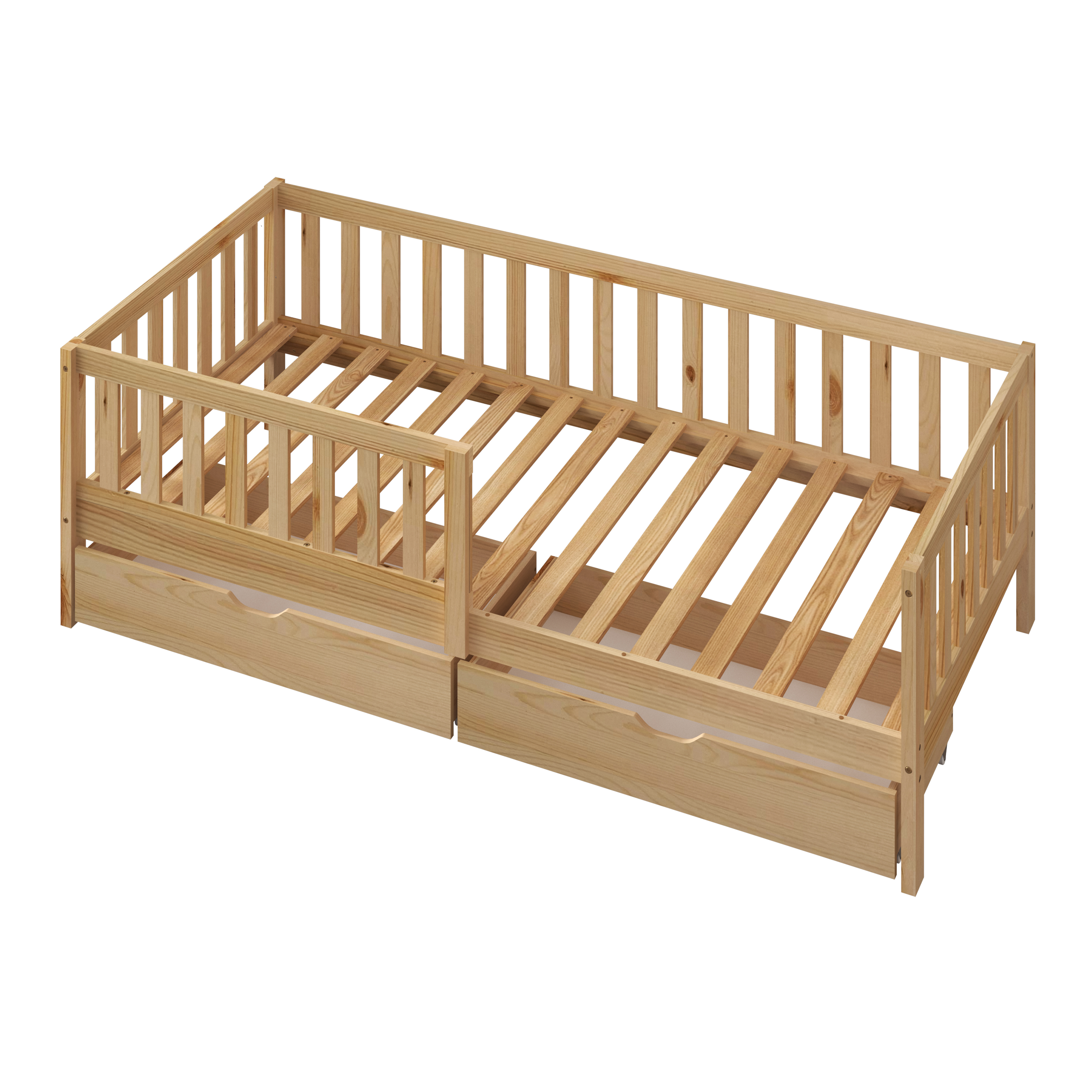 Sunny Isa Kids Bed with 2 Storage Drawers and Guardrail Natural – With Mattress