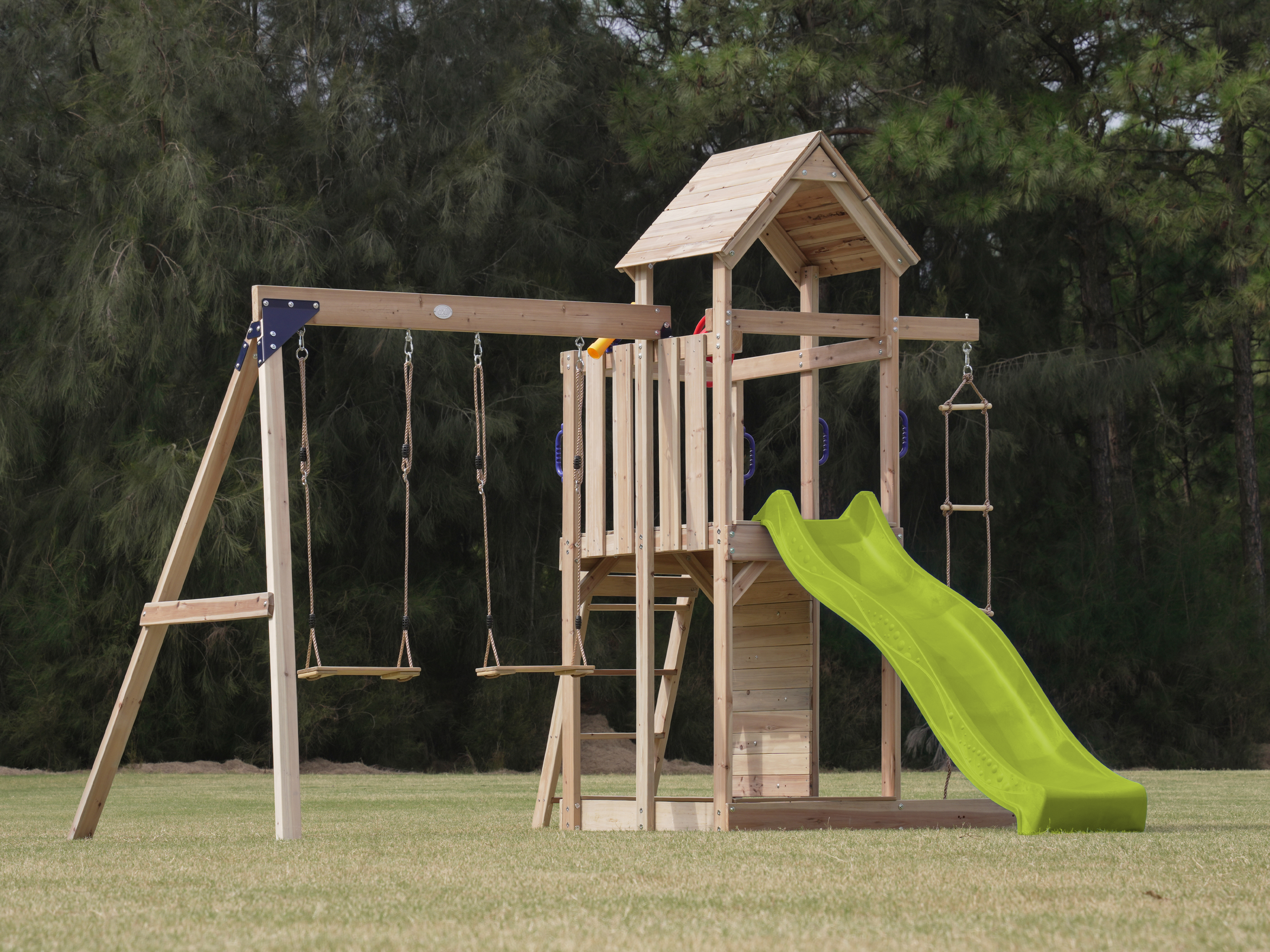 AXI Moos Climbing Frame with Double Swing Set - Lime Green Slide