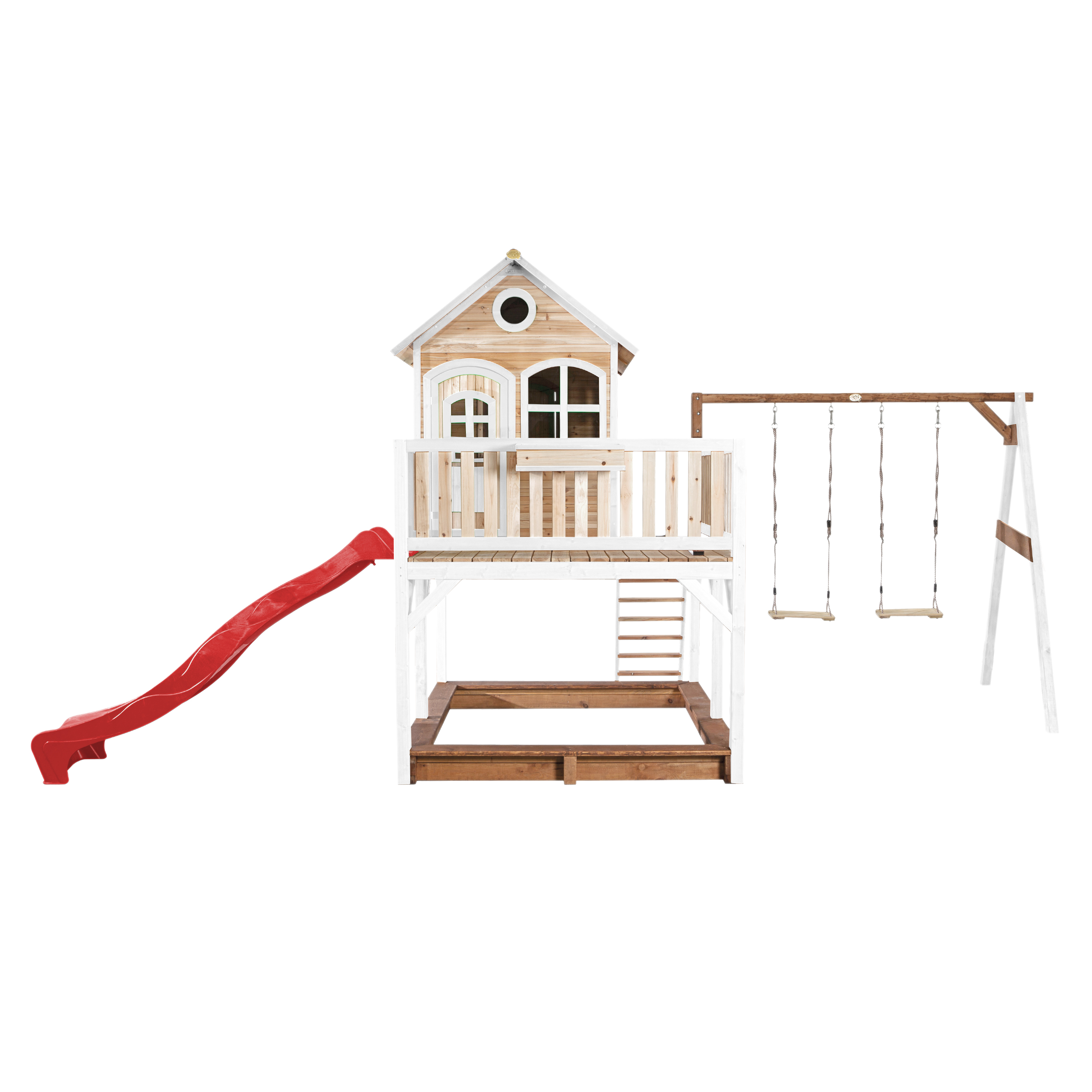 AXI Liam Playhouse with Double Swing Set Brown/White - Red Slide