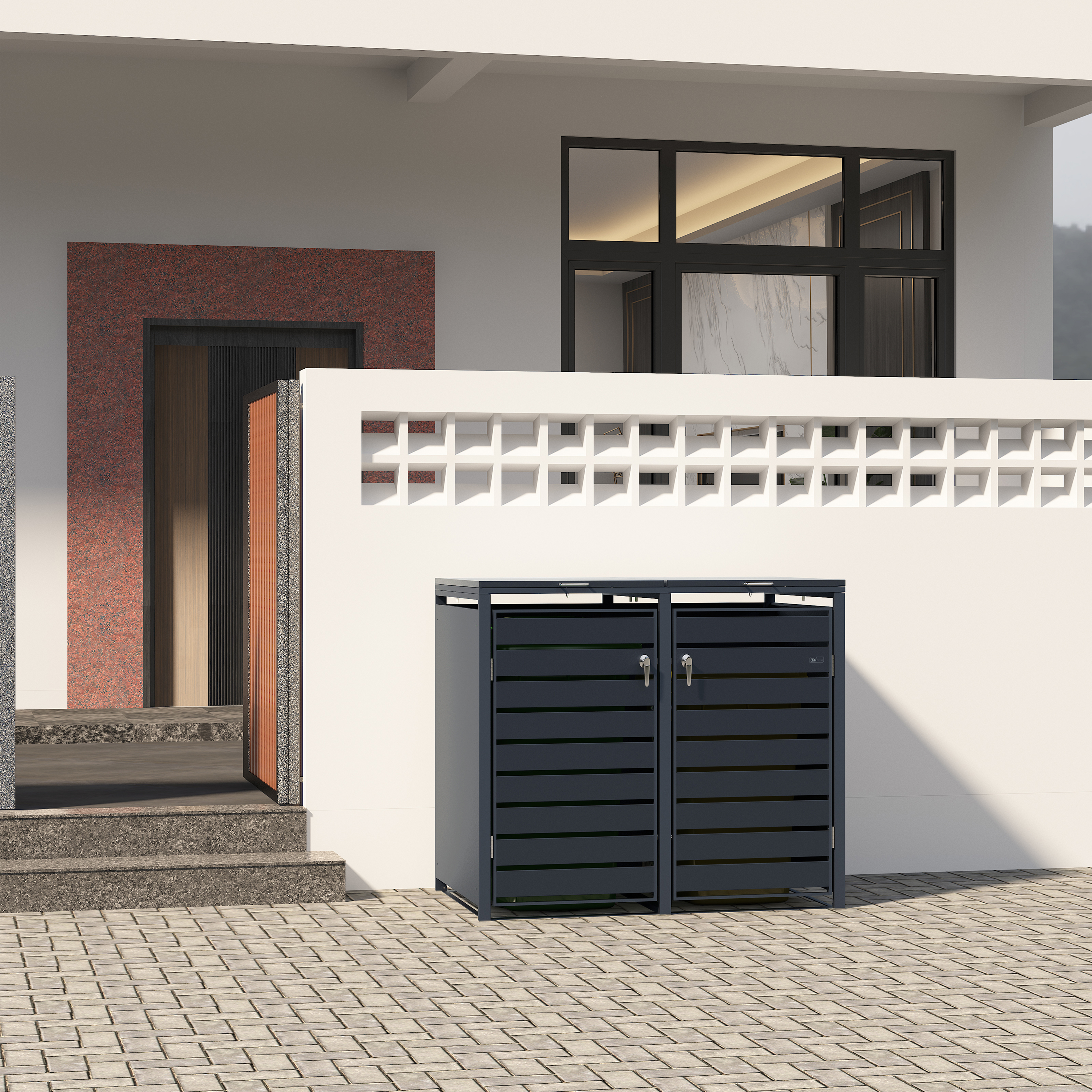 AXI Lucas Metal Garbage Bin Shed - 2 Garbage Bins
