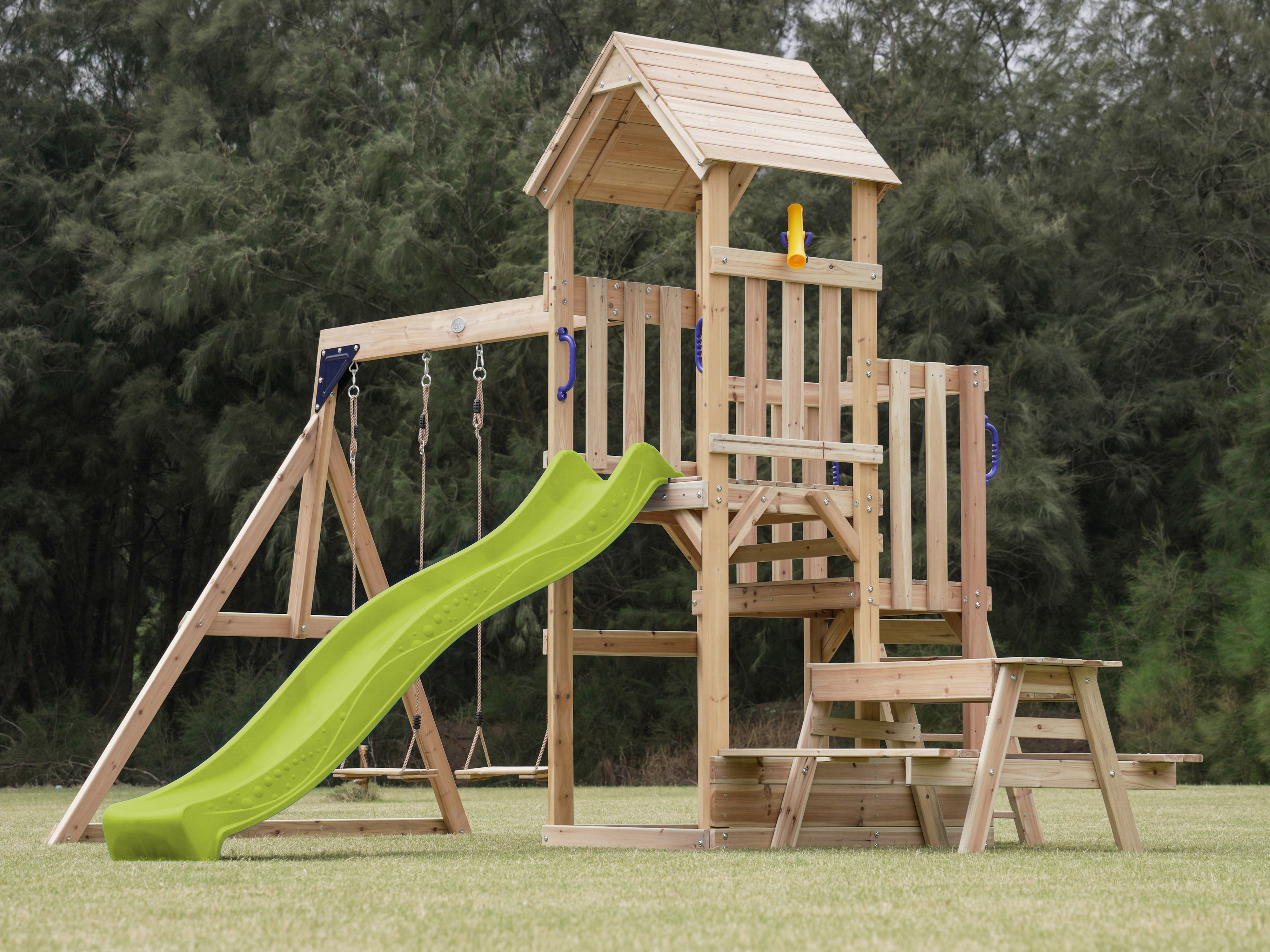 AXI Mette Playground with Double Swing Brown - Lime Green Slide 