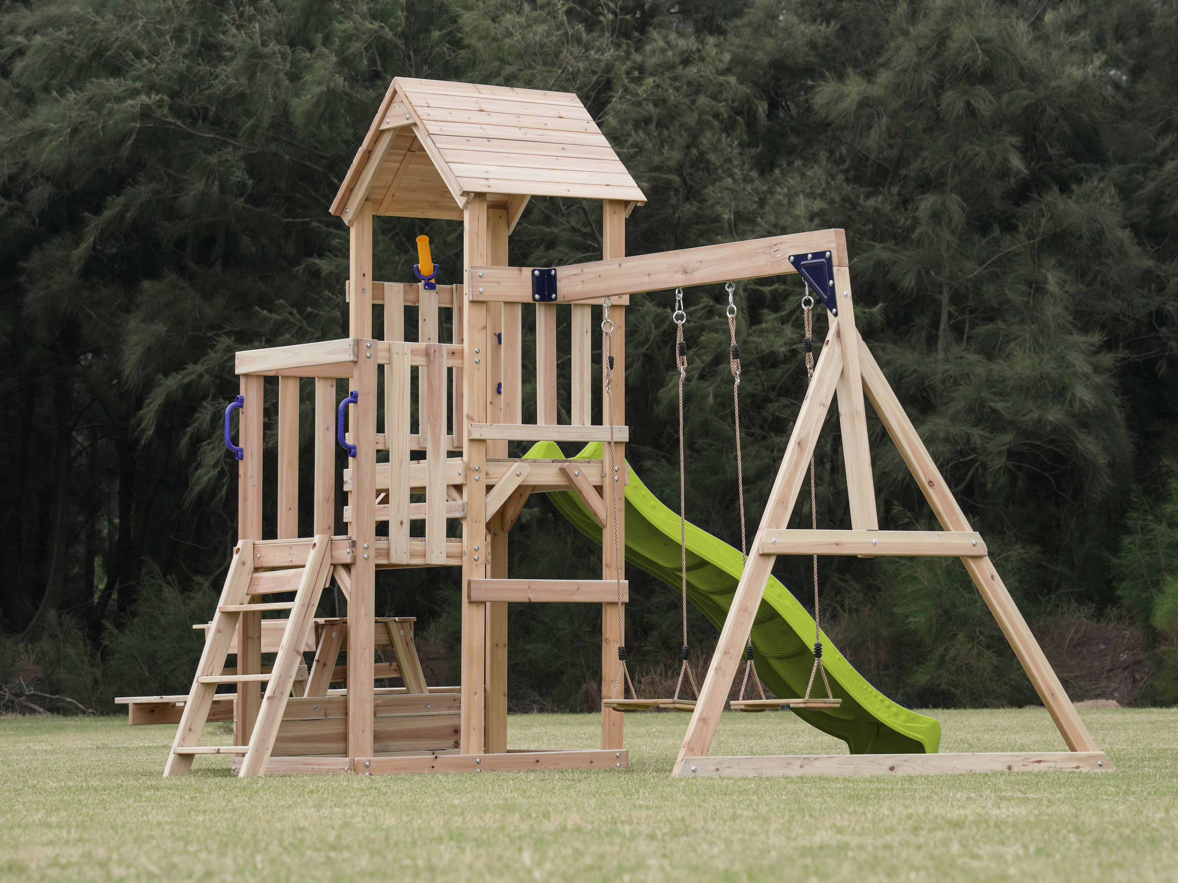 AXI Mette Playground with Double Swing Brown - Lime Green Slide 