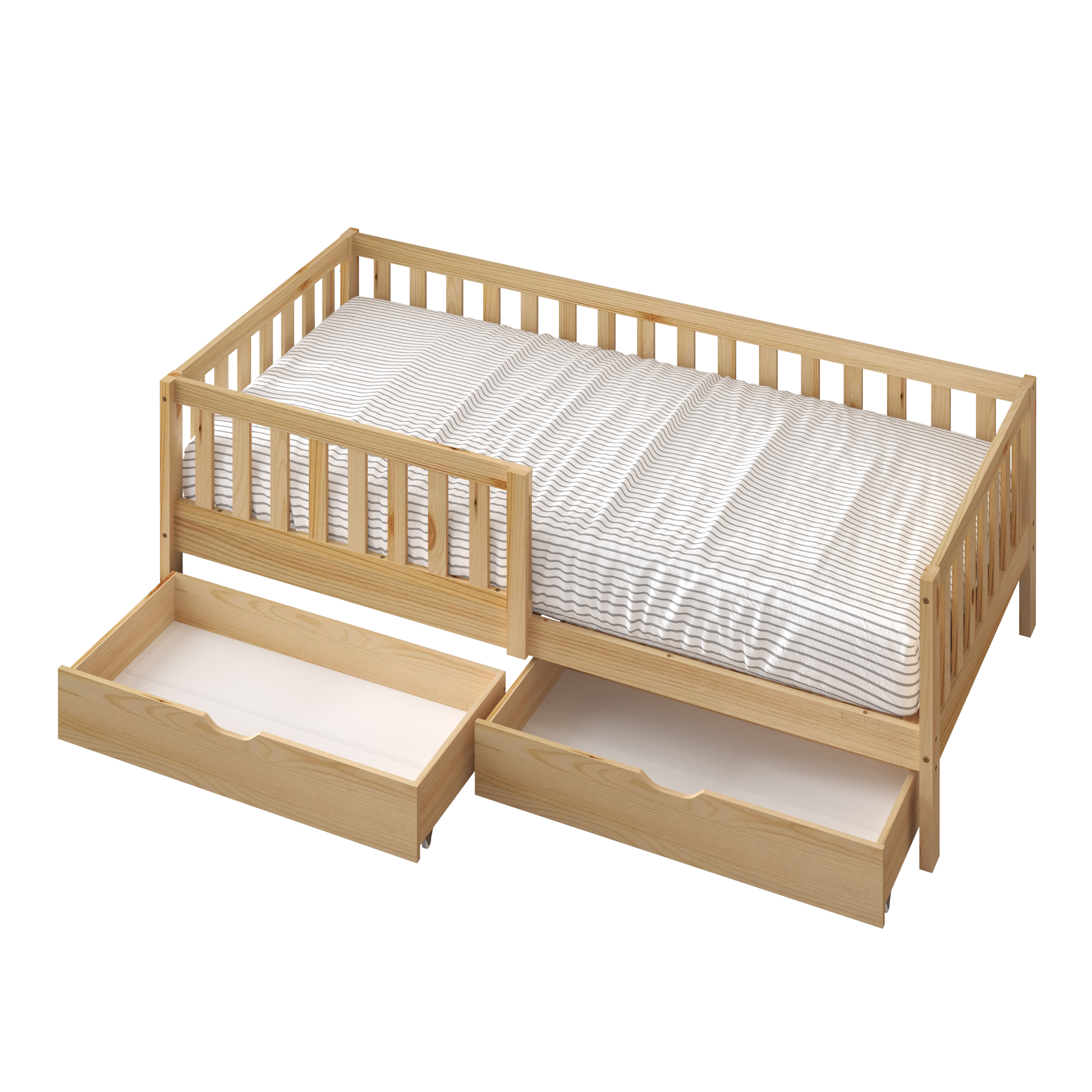 Sunny Isa Kids Bed with 2 Storage Drawers and Guardrail Natural – With Mattress
