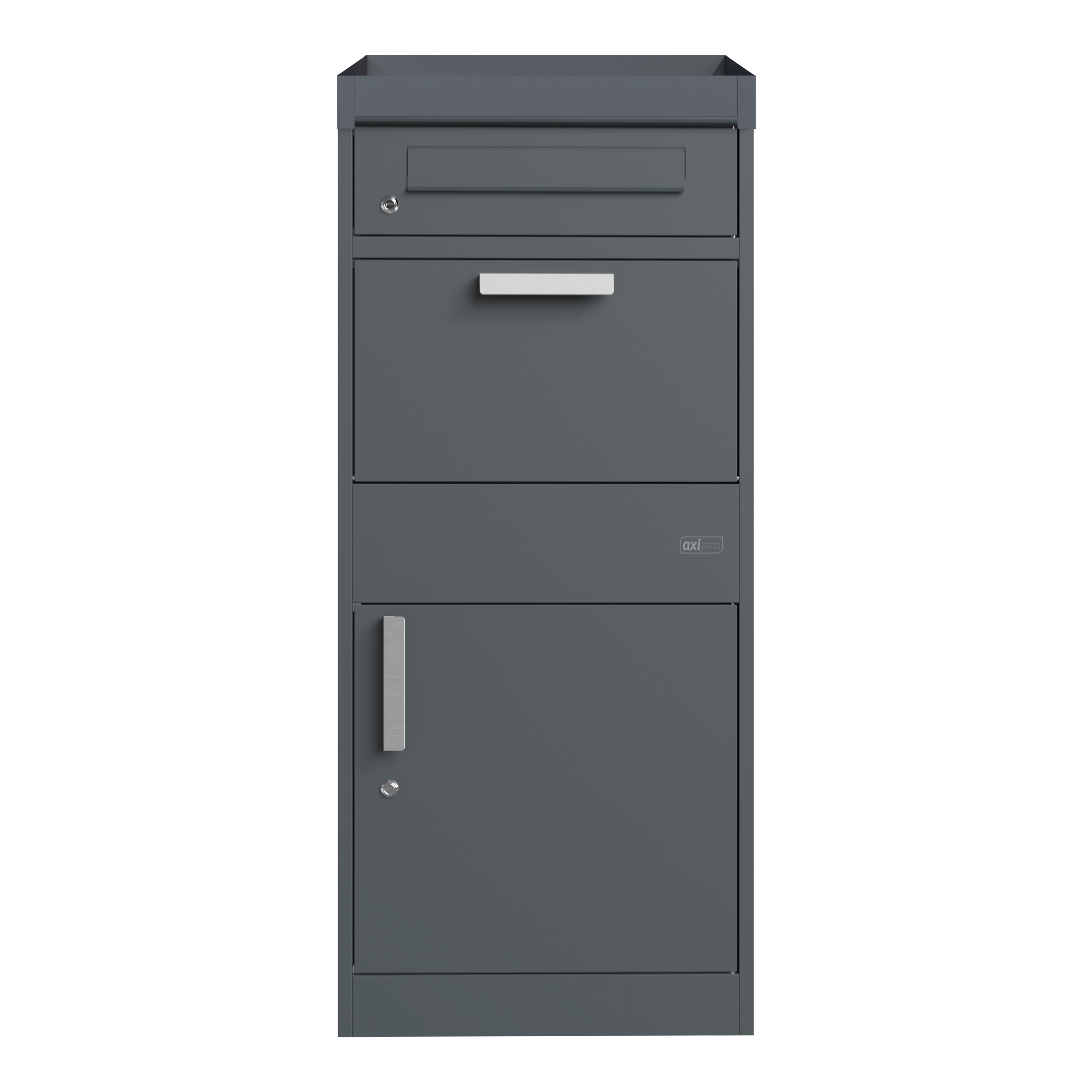 AXI Levi Metal Parcel Mailbox in Anthracite/Wood Look with Planter