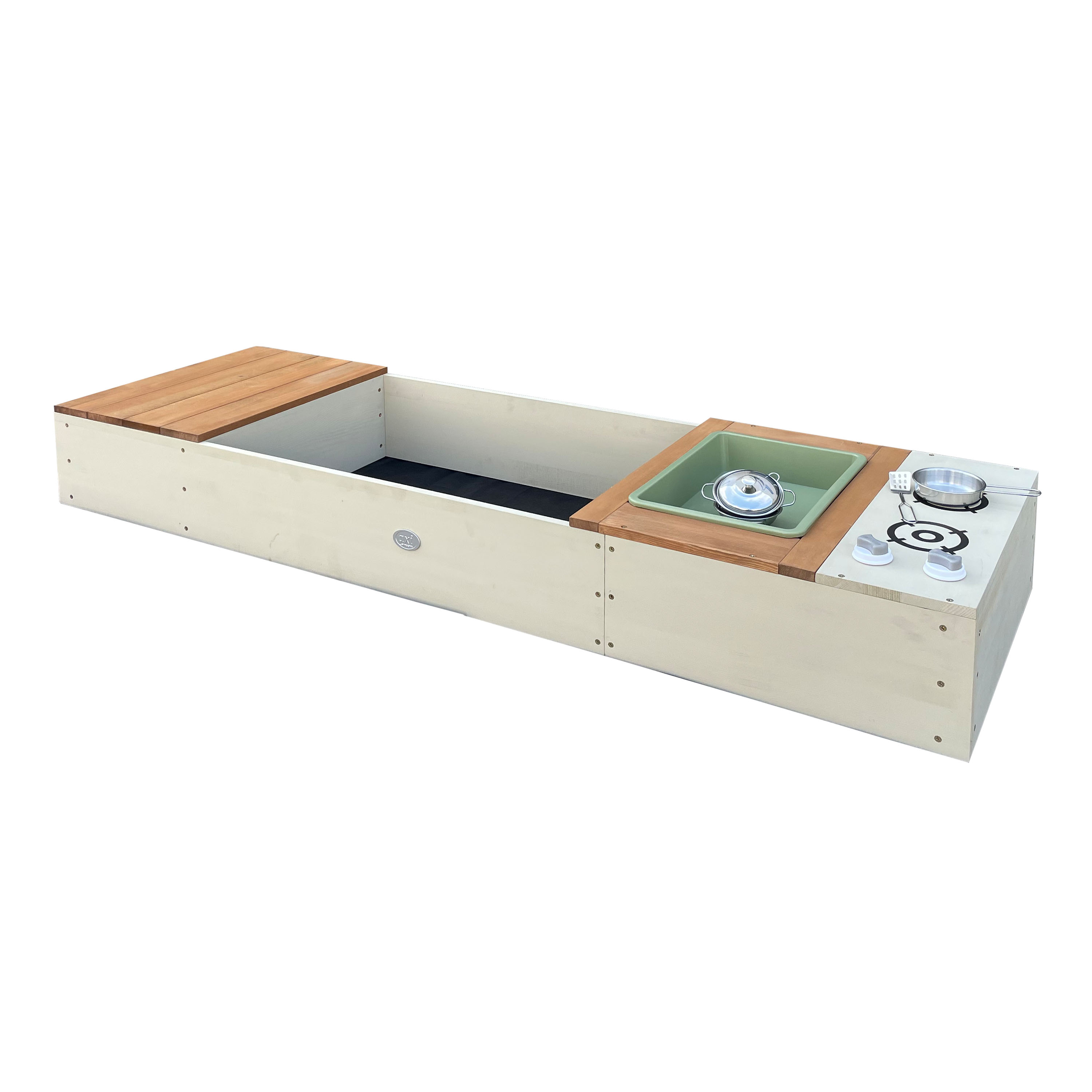 AXI Pippa Sandbox with Play Kitchen and Storage Bench - 160 x 50 cm - Beige/Brown