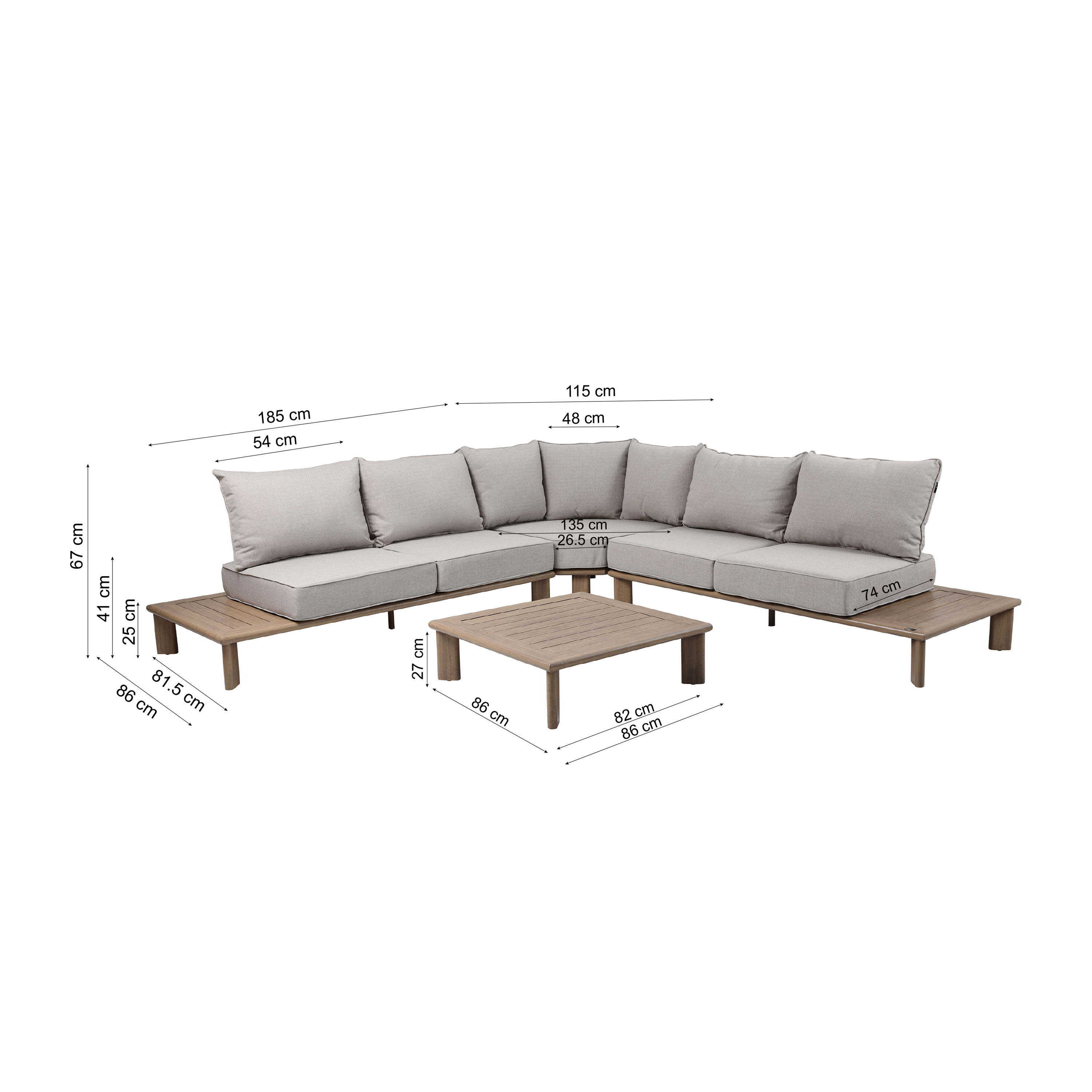 AXI Avery Lounge Set with Side Tables Wood-Look with Beige-8720365065637 AXI Avery Lounge Set with Side Tables Wood-Look with Beige