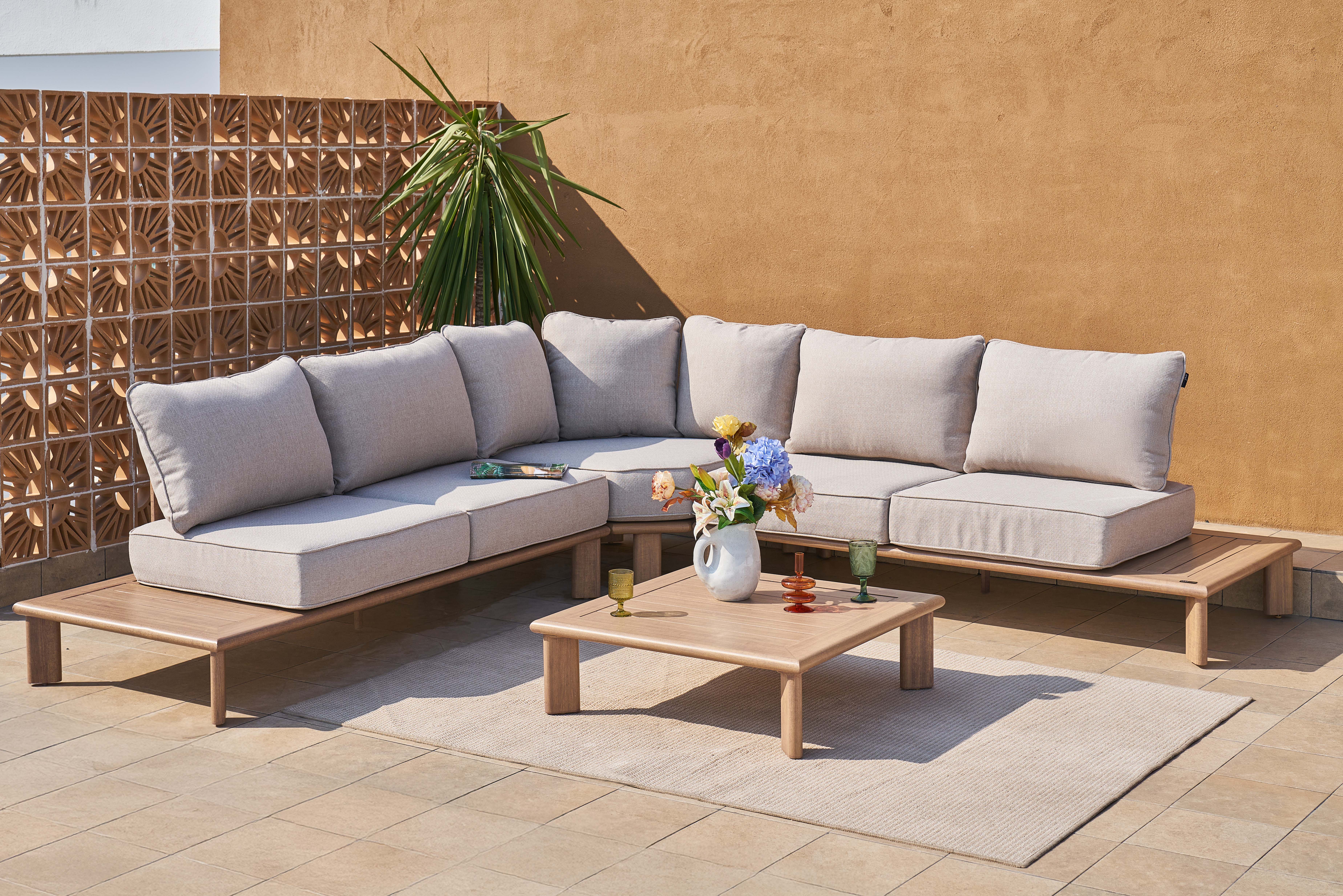 AXI Avery Lounge Set with Side Tables Wood-Look with Beige-8720365065637 AXI Avery Lounge Set with Side Tables Wood-Look with Beige