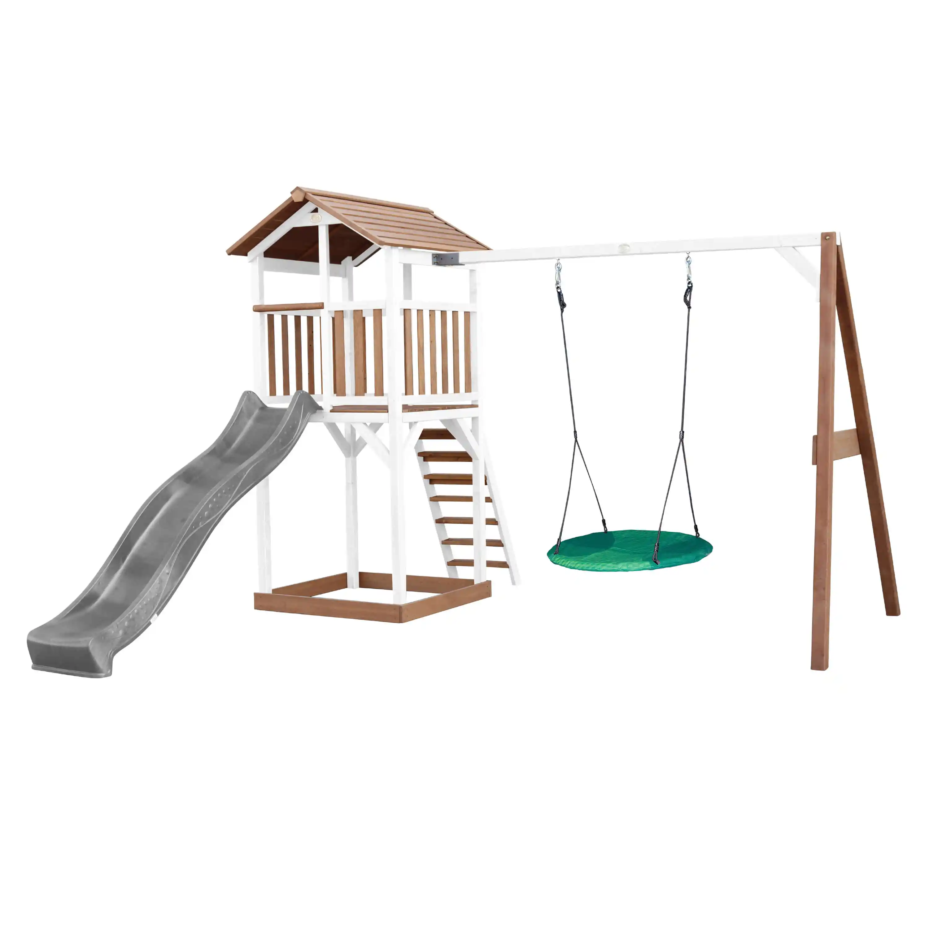 AXI Beach Tower Speeltoren met Summer Nestschommel Bruin/wit - Grijze Glijbaan