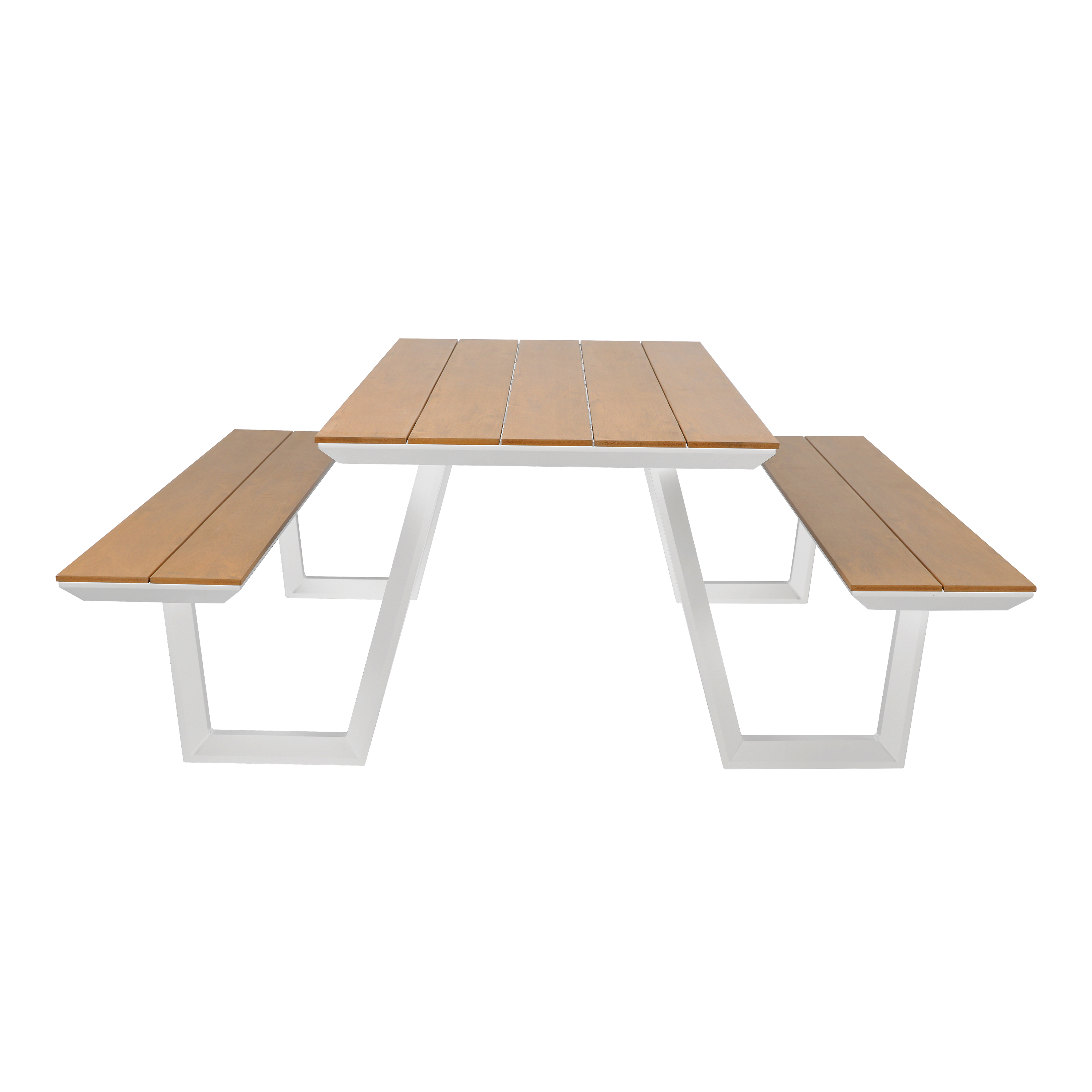 AXI Nori Picnic Table with 2 Benches White with Teak-look Polywood