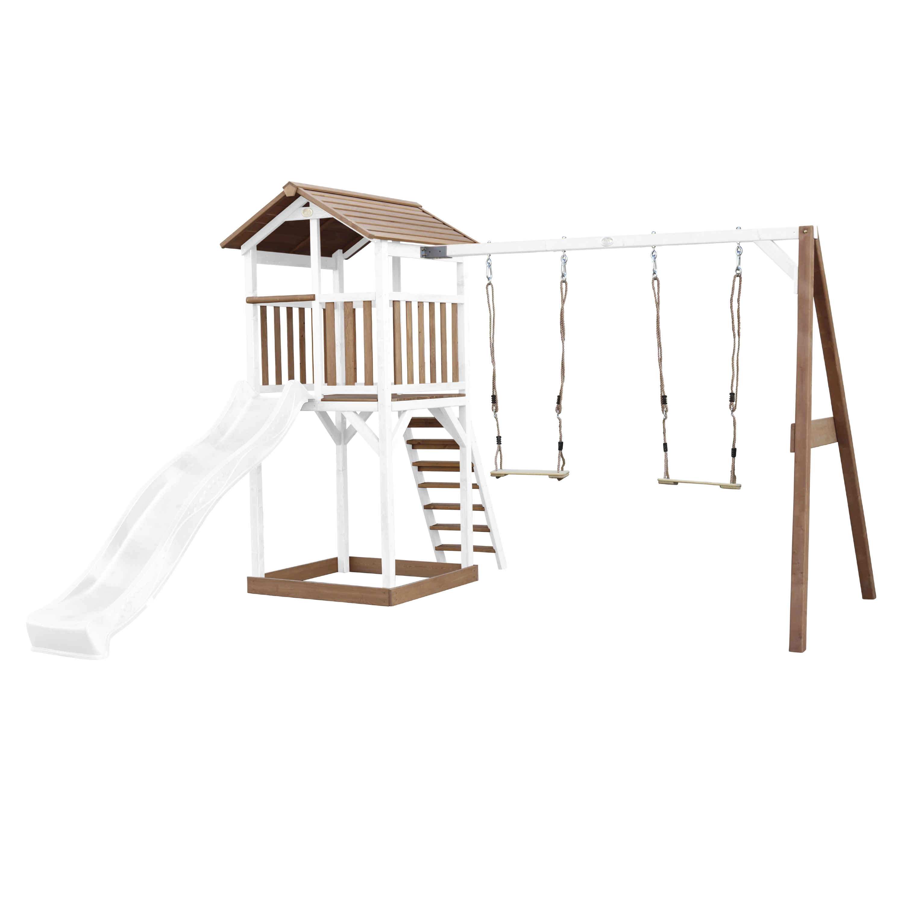 AXI Beach Tower with Double Swing Set Brown/White - White Slide-8717973939252 AXI Beach Tower with Double Swing Set Brown/White - White Slide