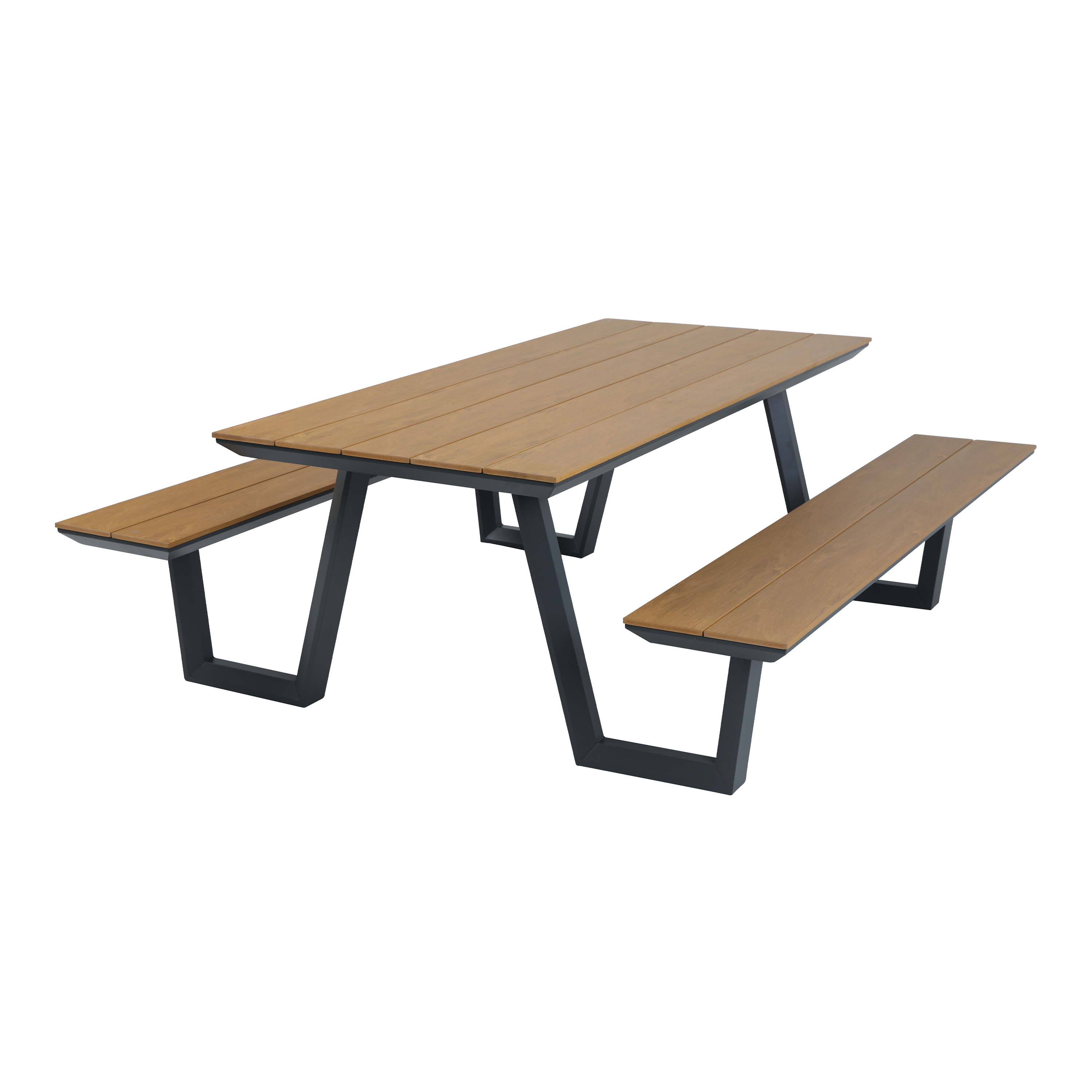 AXI Nori Picnic Table with 2 Benches Anthracite/Teak-look Polywood