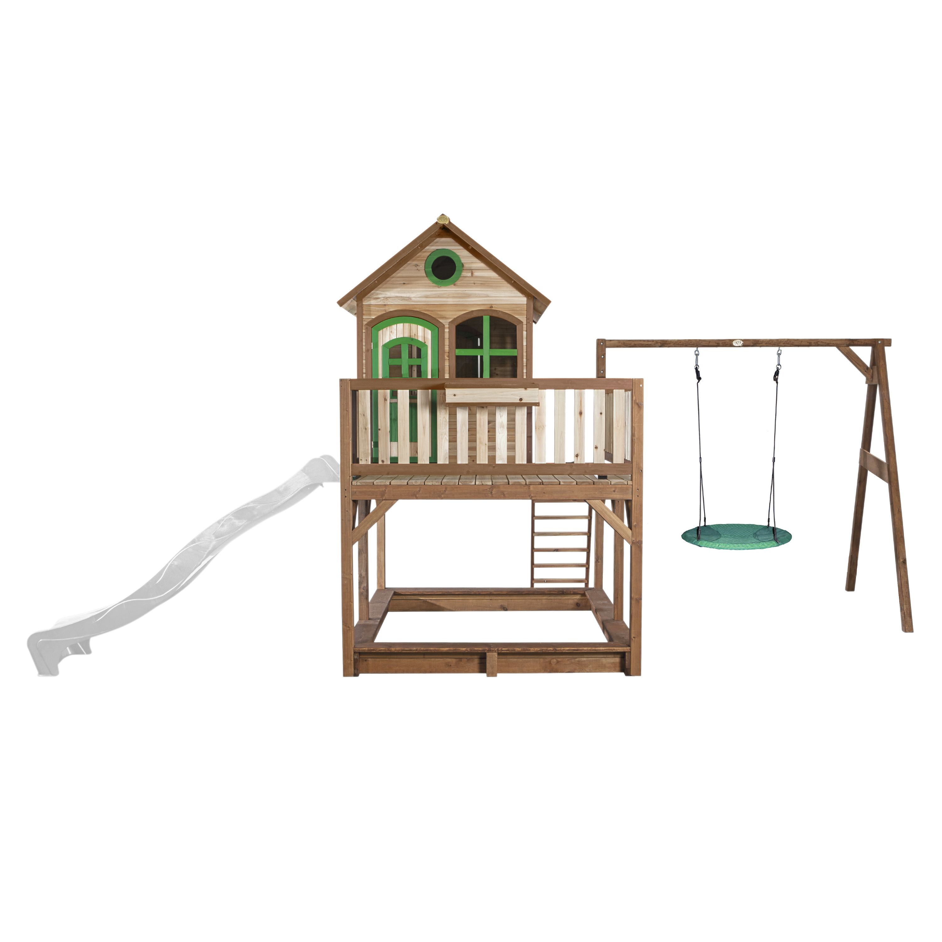 AXI Liam Playhouse with Summer Nest Swing Set Brown/Green - White Slide