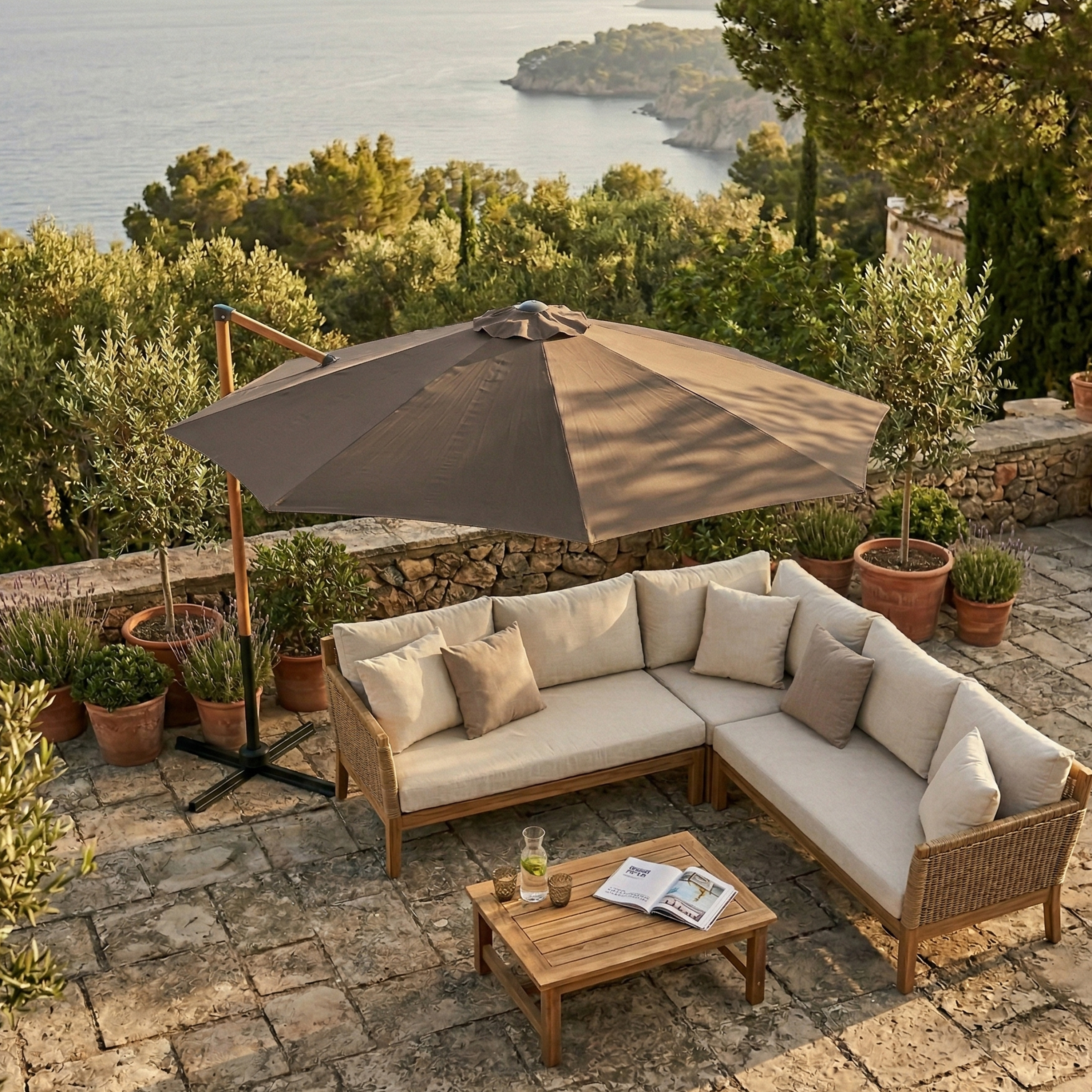 AXI Solea Cantilever Parasol Ø 300cm Wood-look/Taupe