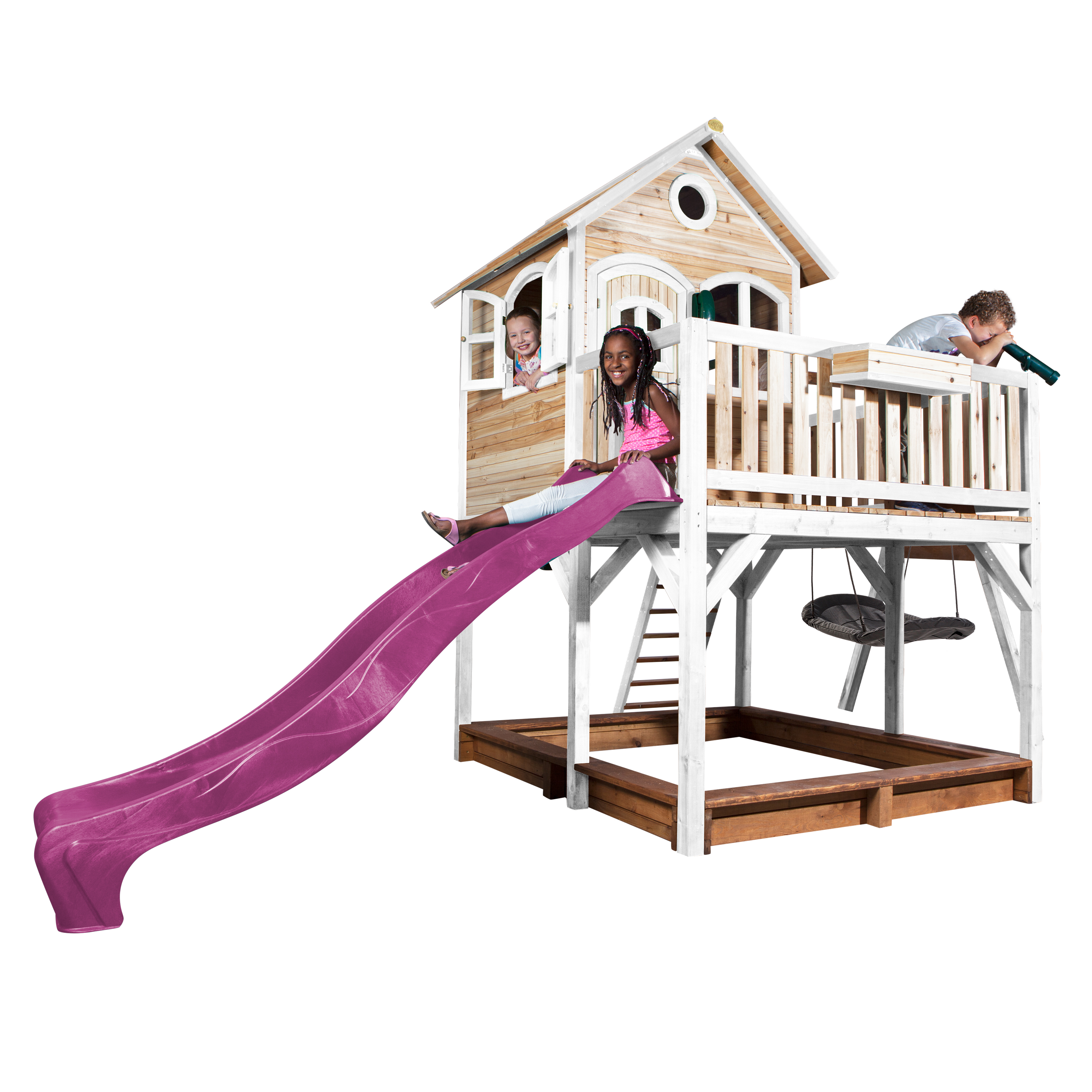 AXI Liam Playhouse with Roxy Nest Swing Set Brown/White - Purple Slide
