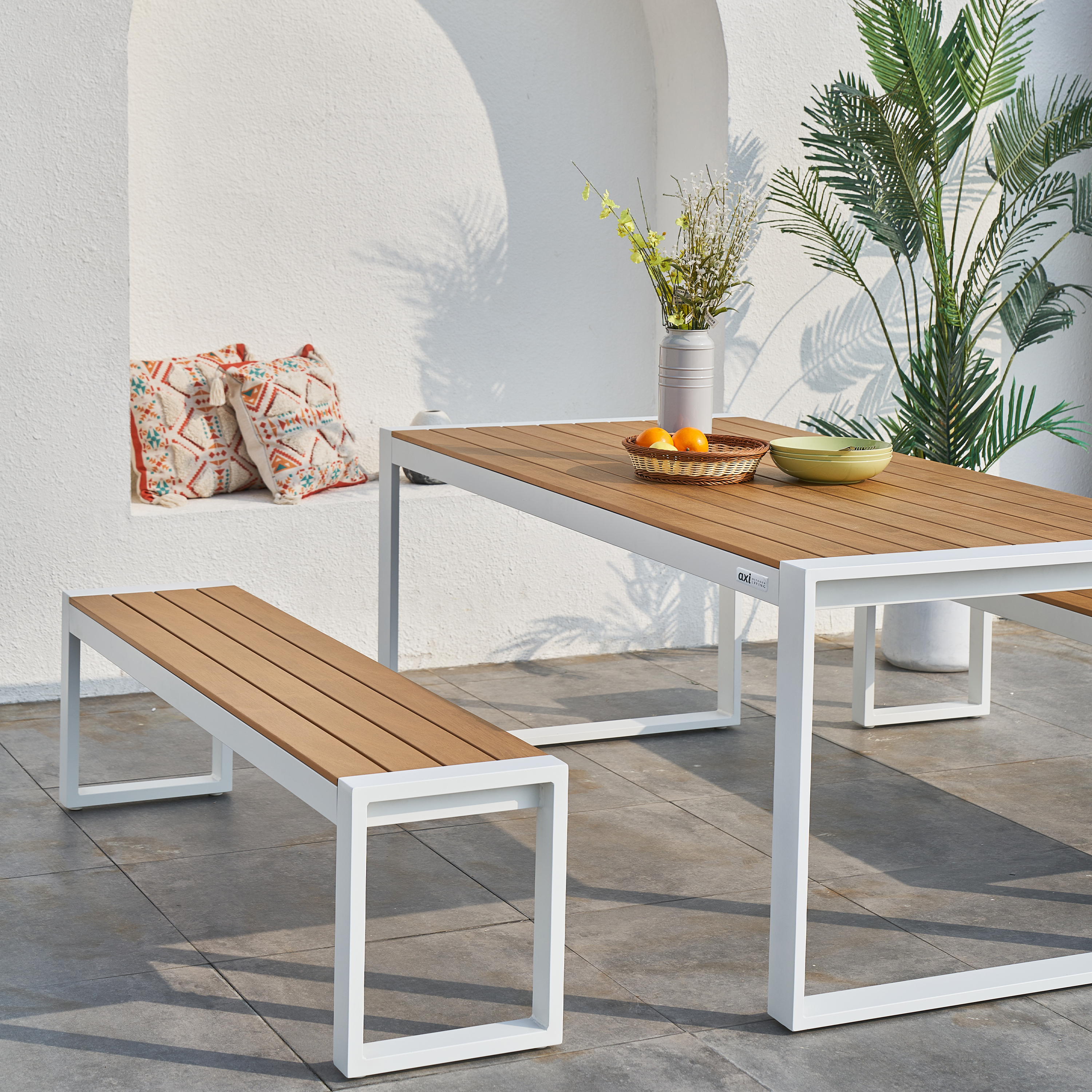 AXI Tony Tuinset met 2 banken Wit met Teak-look Polywood