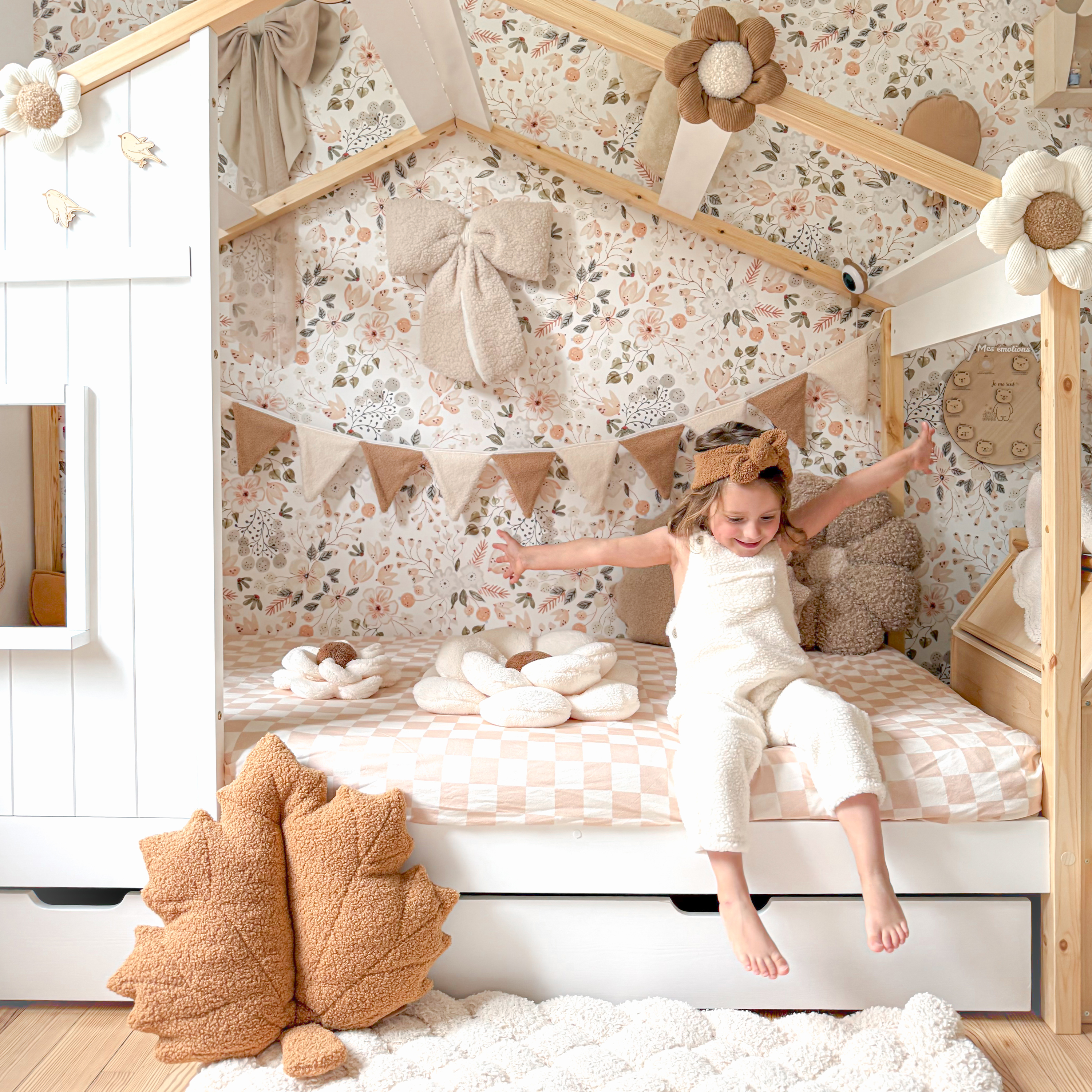 Sunny Beau House Bed with Storage Drawer Brown/White – With Mattress