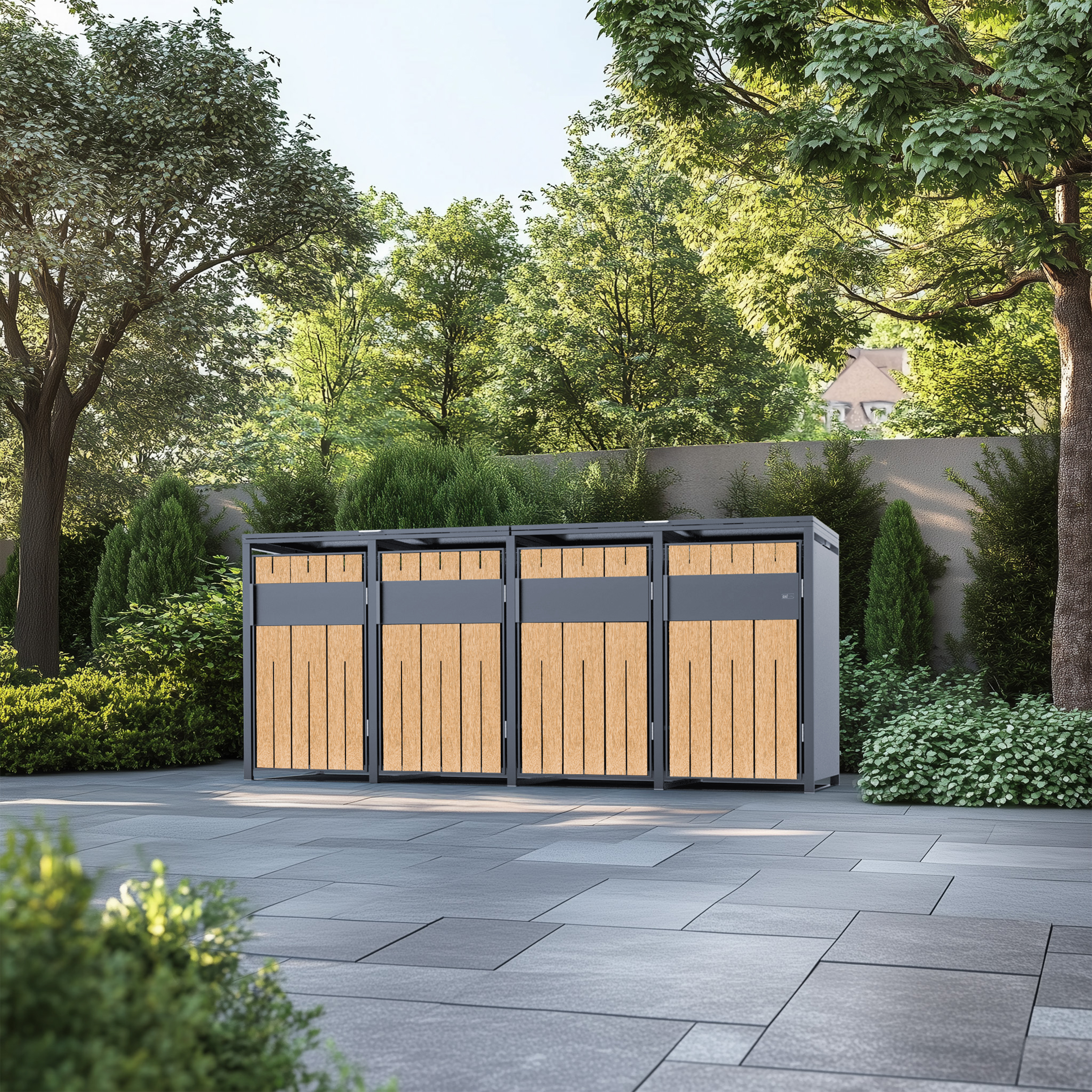 AXI Luke Metal Garbage Bin Shed - 4 Garbage Bins-8720365067921 AXI Luke Metal Garbage Bin Shed - 4 Garbage Bins