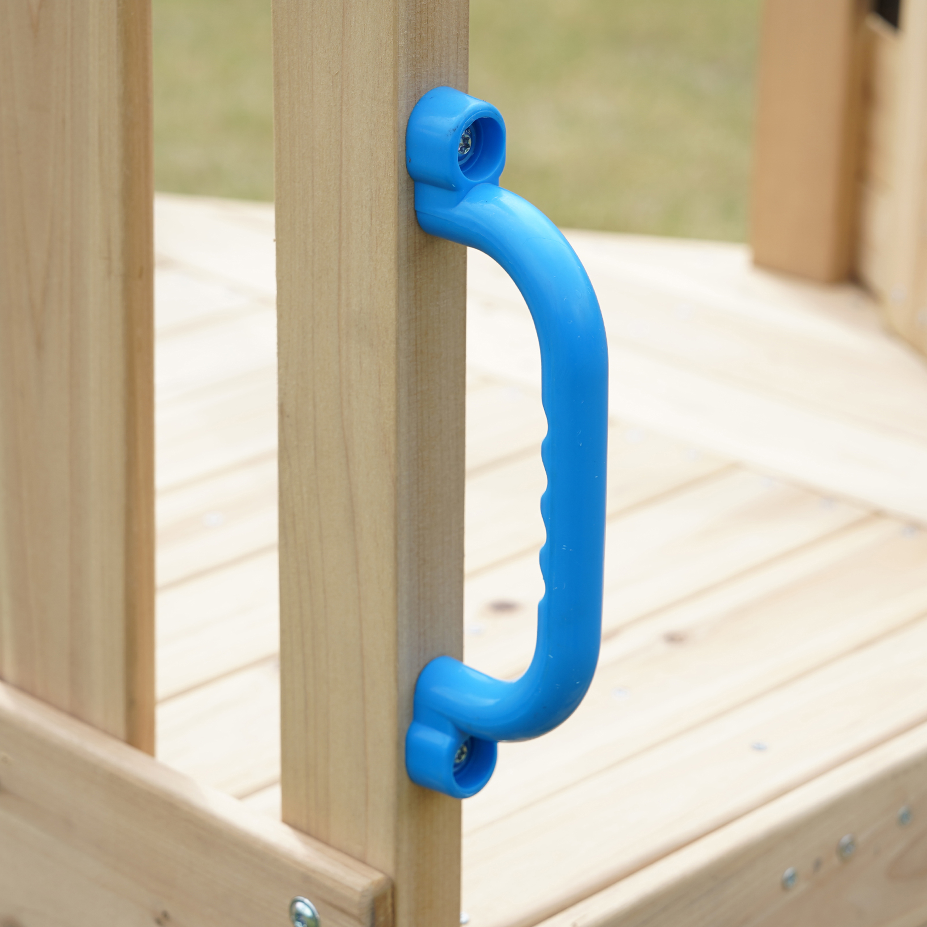 AXI Timo Mini Climbing Frame with Baby Swing. Climbing Wall and Chalkboard – Blue Slide