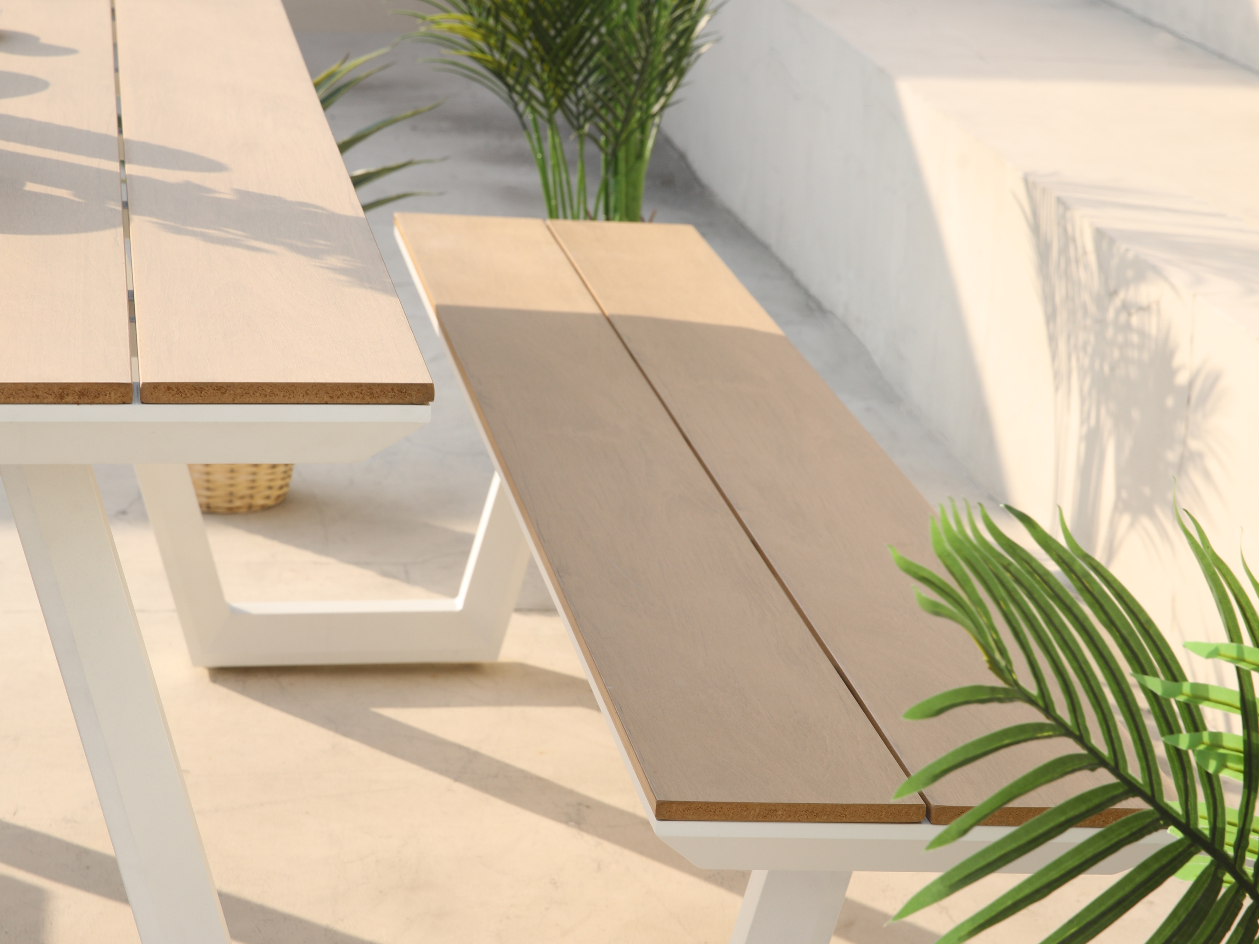 AXI Nori Picnic Table with 2 Benches White with Teak-look Polywood