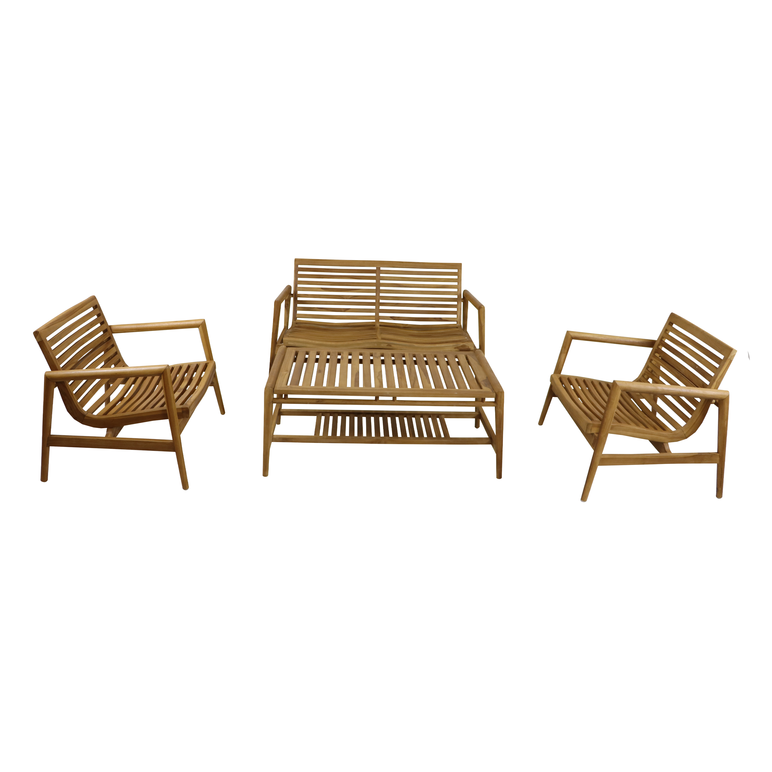 AXI June Lounge Set 4-piece with bench, table & 2 chairs - Teak/Cream