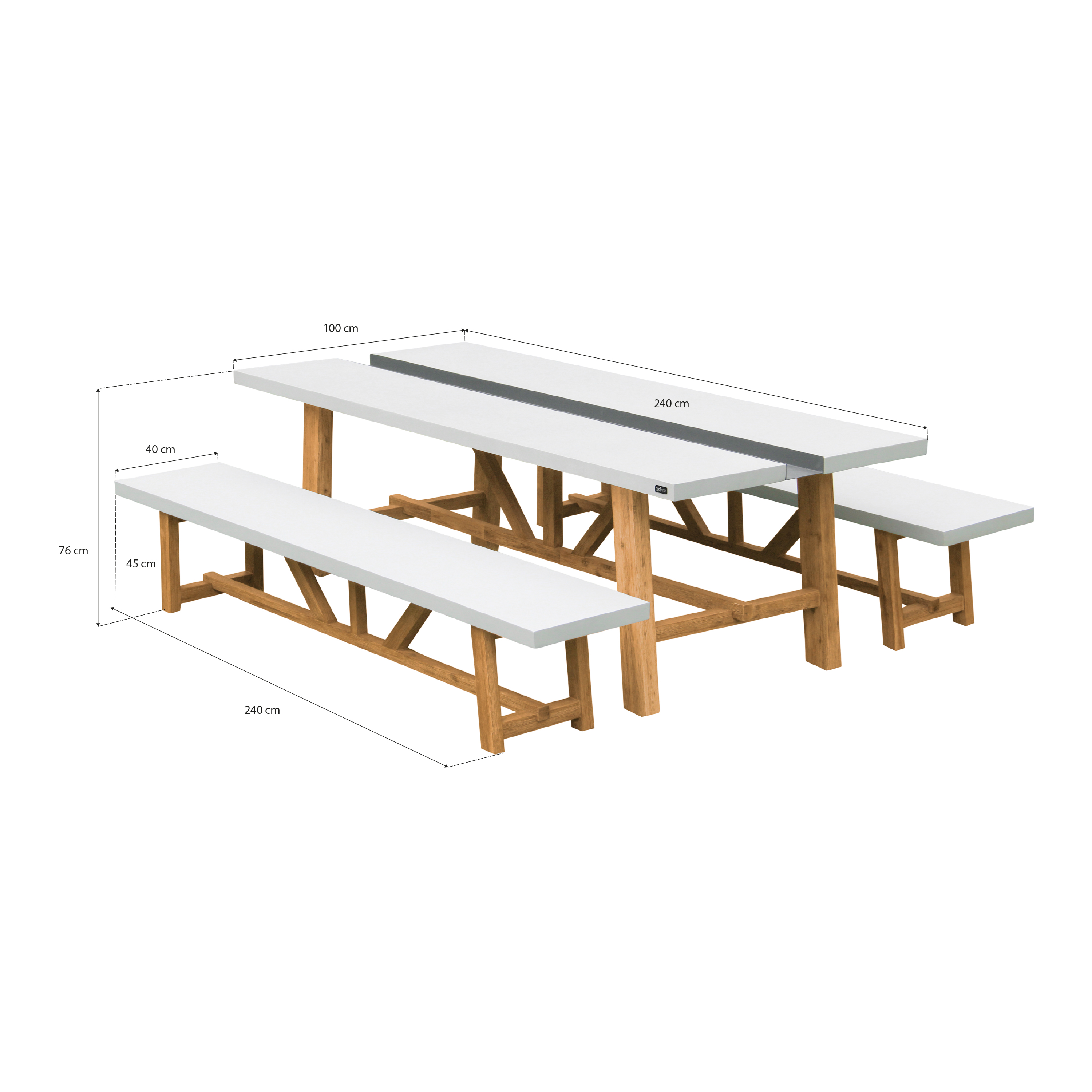 AXI Aaron Garden Set with 2 benches – Acacia wood / Limestone-look