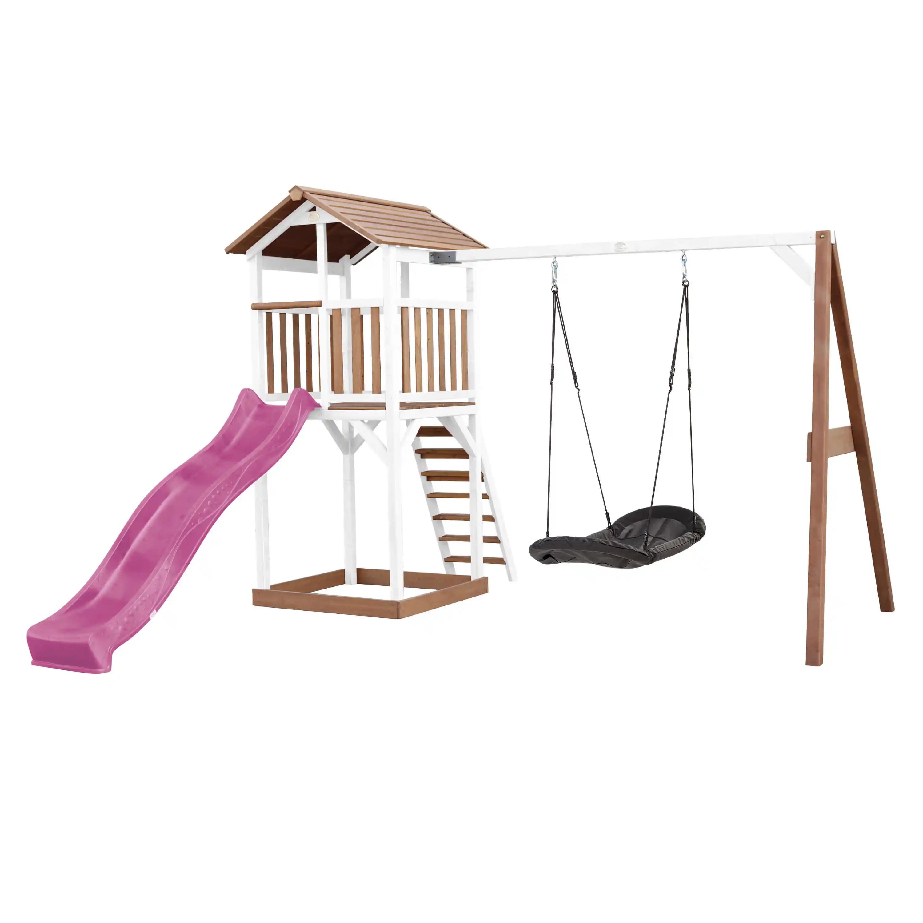 AXI Beach Tower Speeltoren met Roxy Nestschommel Bruin/wit - Paarse Glijbaan