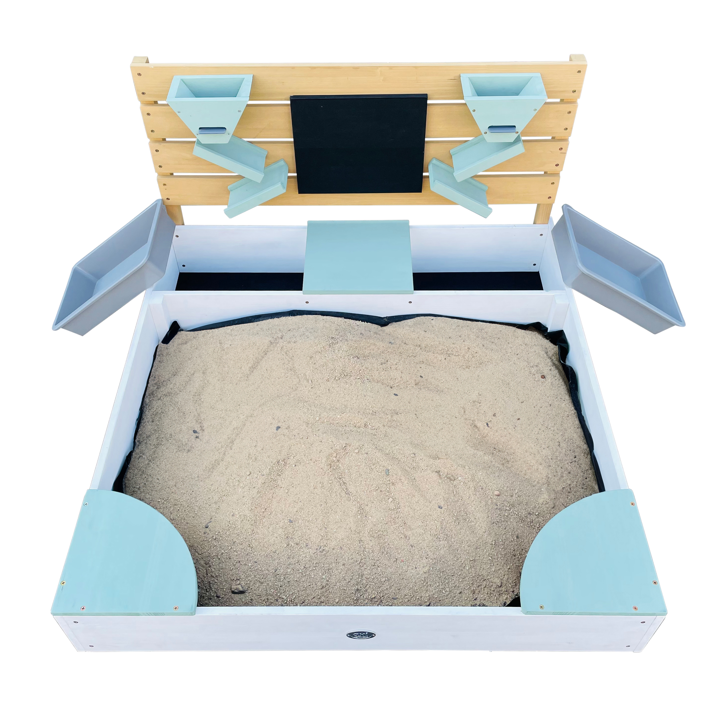 AXI Cato sandbox with sand & water trays and Play wall White/green-8720365064081 AXI Cato sandbox with sand & water trays and Play wall White/green