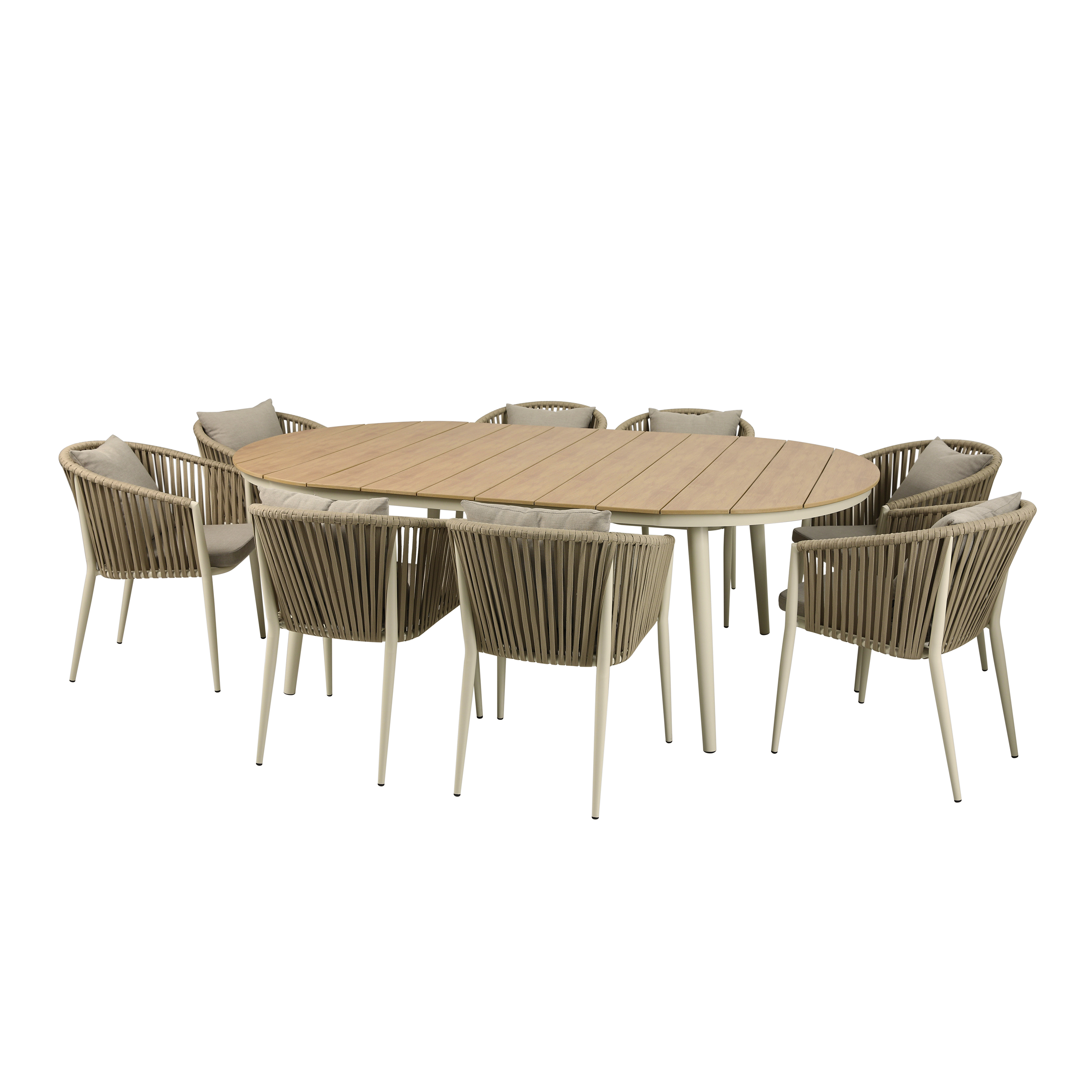 AXI Chay Trädgårds Matgrupp med 8 stolar - Beige med trälook Polywood