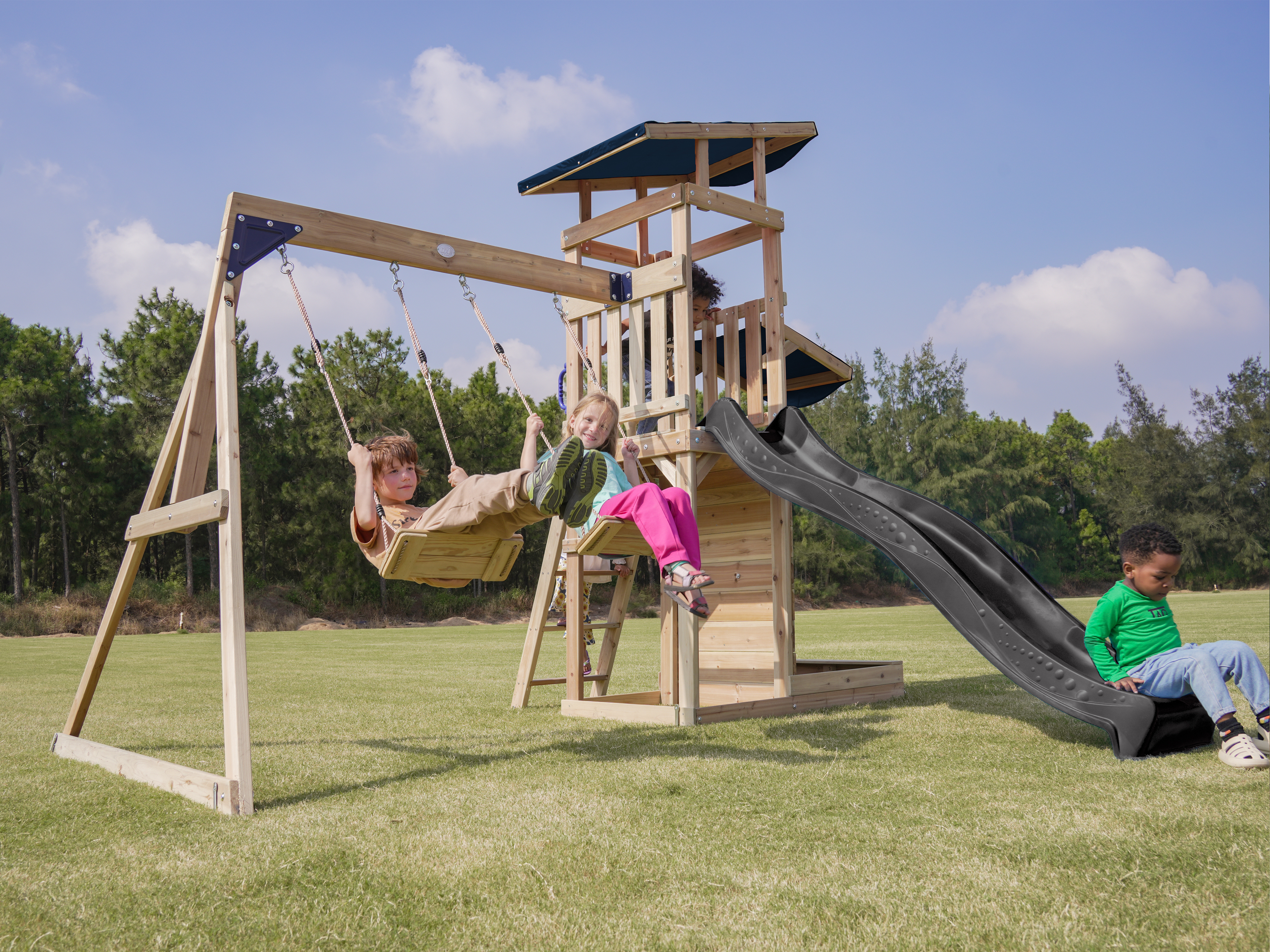 AXI Malik Play Set with Double Swing Brown - Grey Slide 