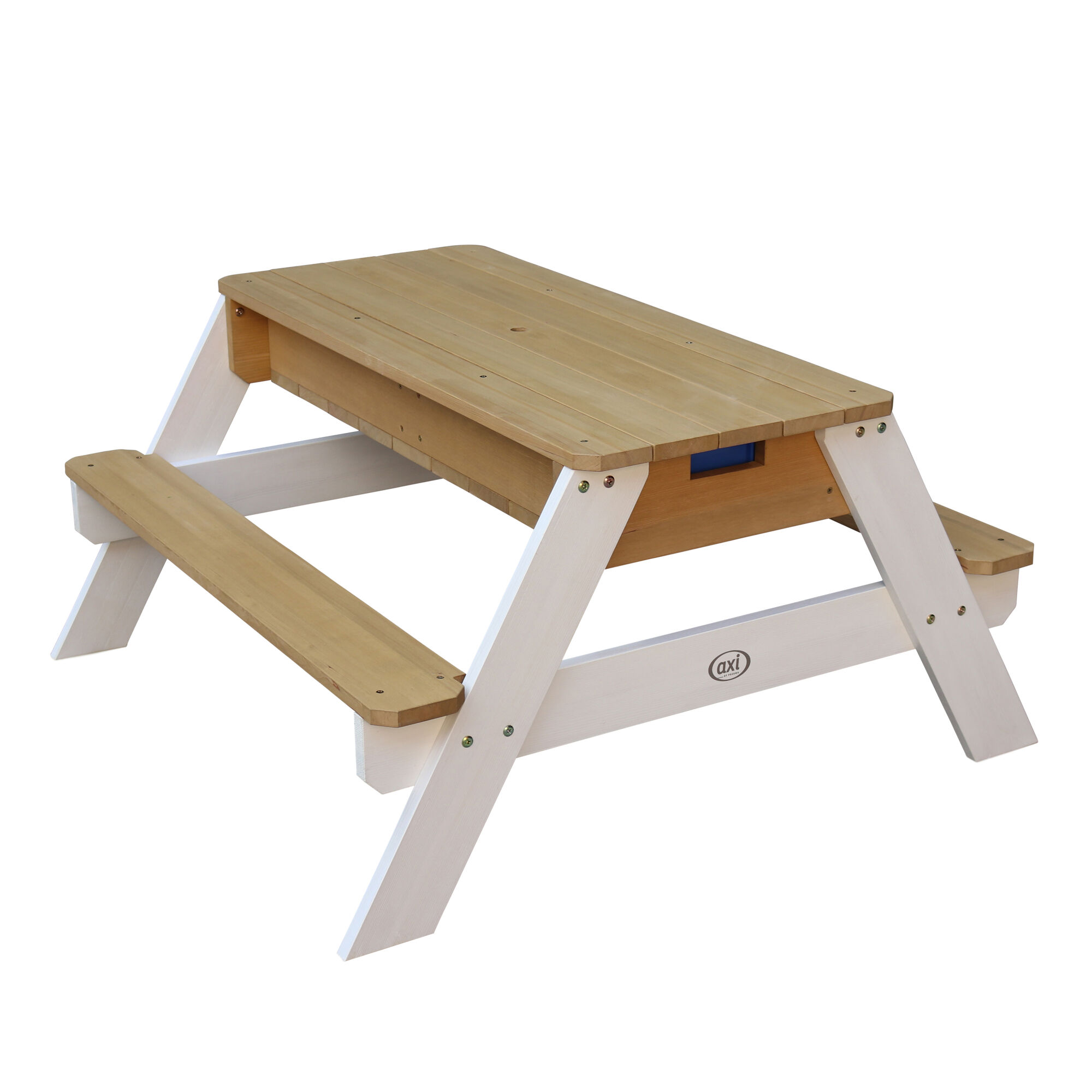 AXI Nick Zand & Water Picknicktafel Bruin/wit - Parasol Blauw/wit
