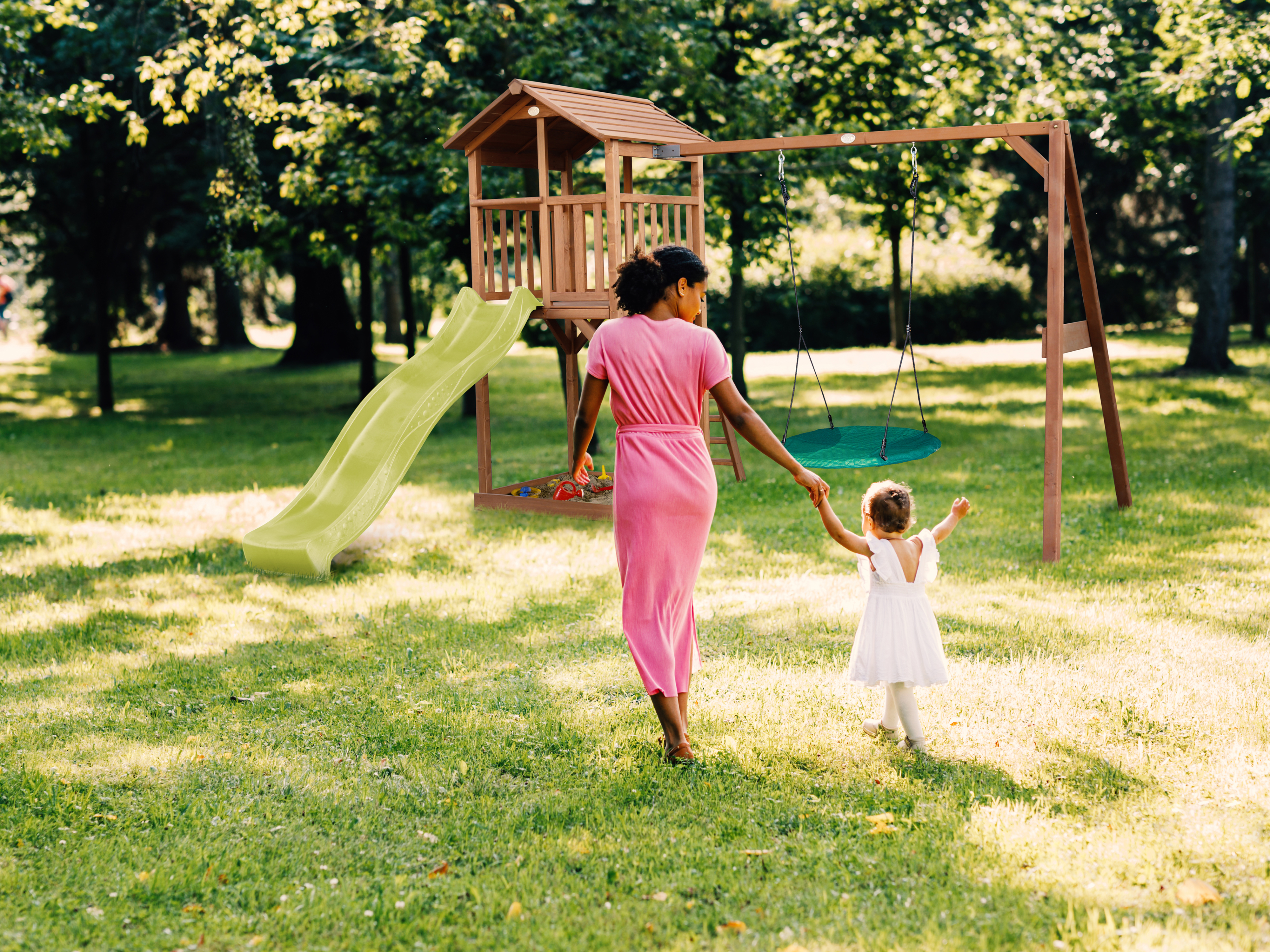 AXI Beach Tower with Summer Nest Swing Set Brown - Lime Green Slide-8720365061486 AXI Beach Tower with Summer Nest Swing Set Brown - Lime Green Slide