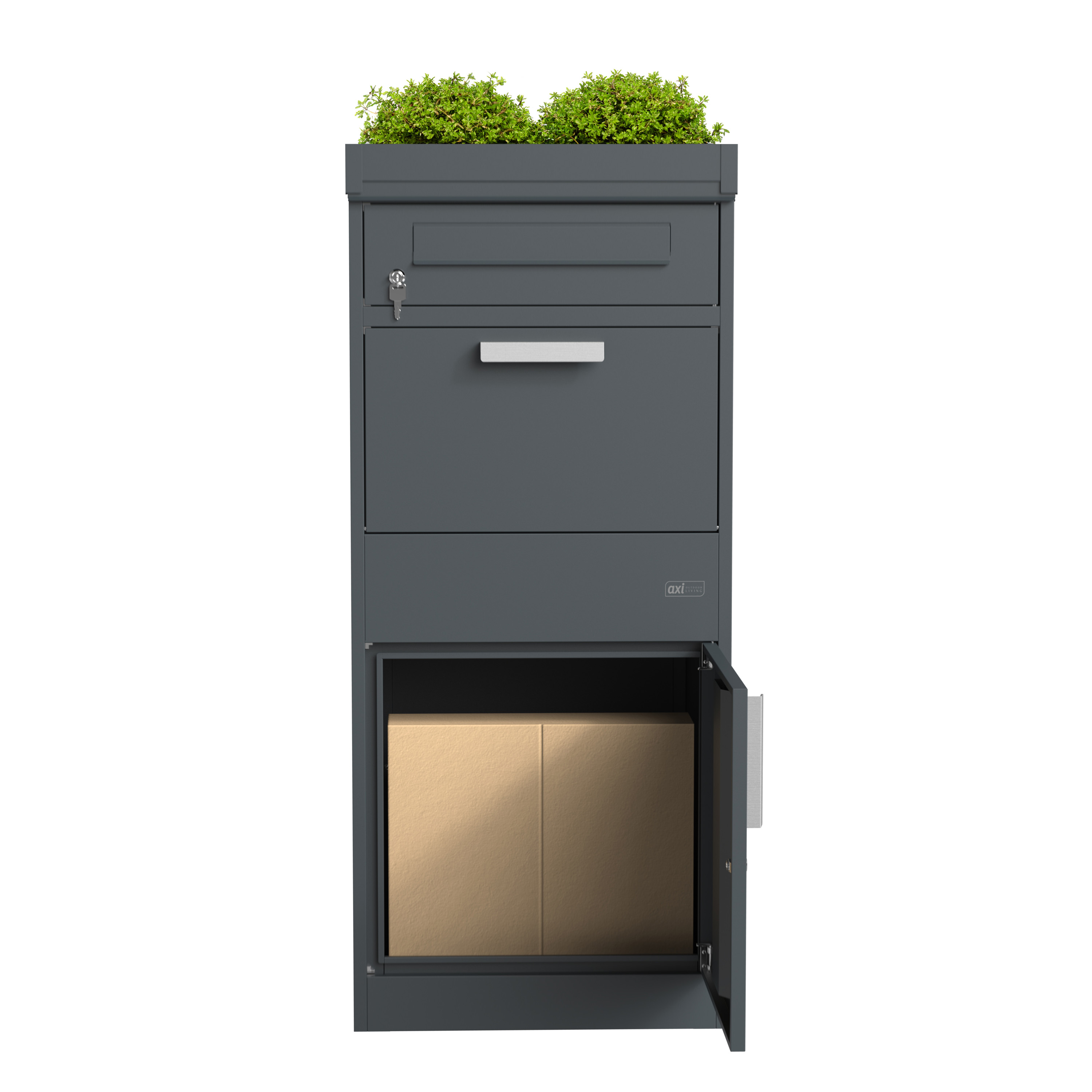 AXI Levi Metal Parcel Mailbox in Anthracite/Wood Look with Planter