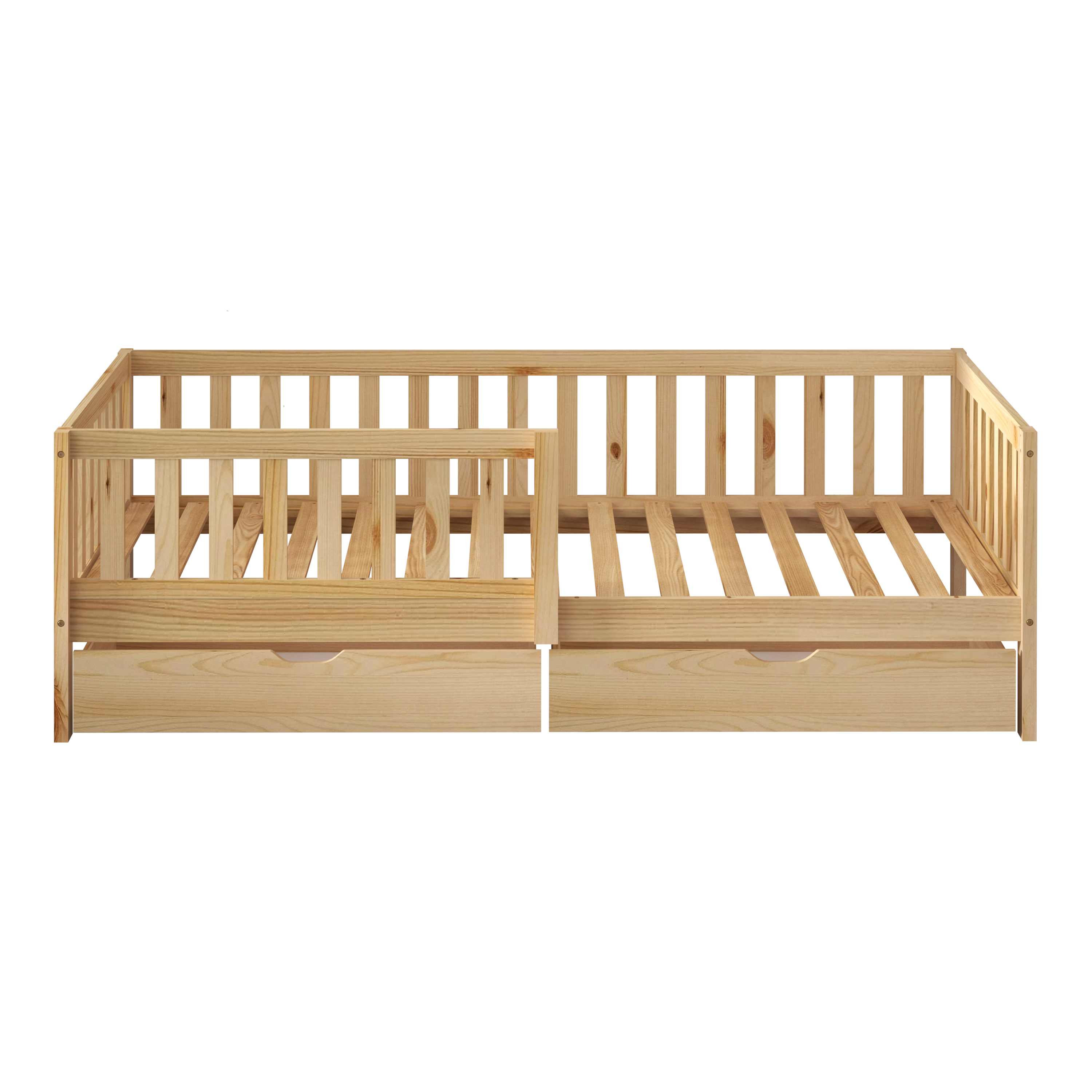 Sunny Isa Kids Bed with 2 Storage Drawers and Guardrail Natural – With Mattress