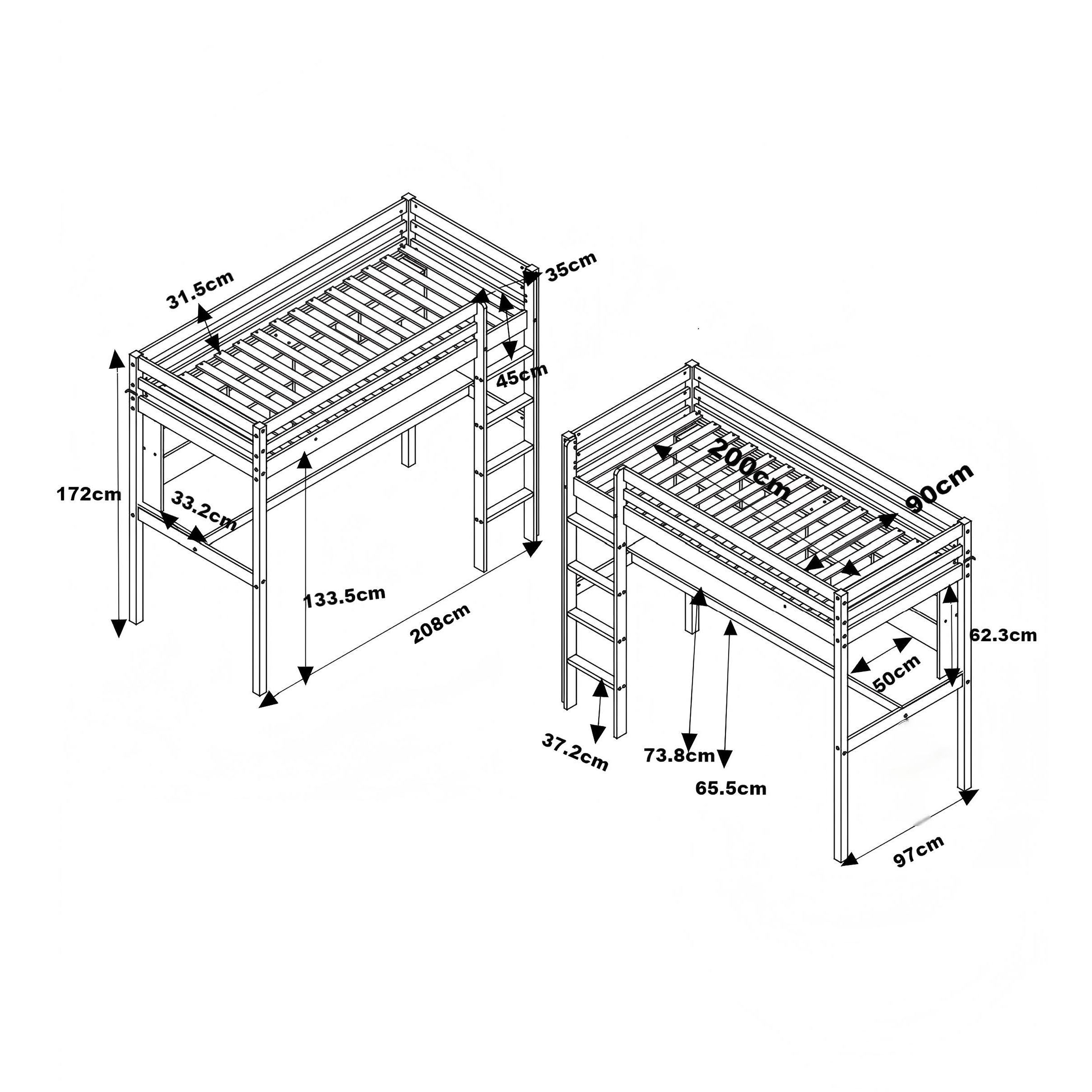 Sunny Sil Loft Bed with Desk Natural – Without Mattress